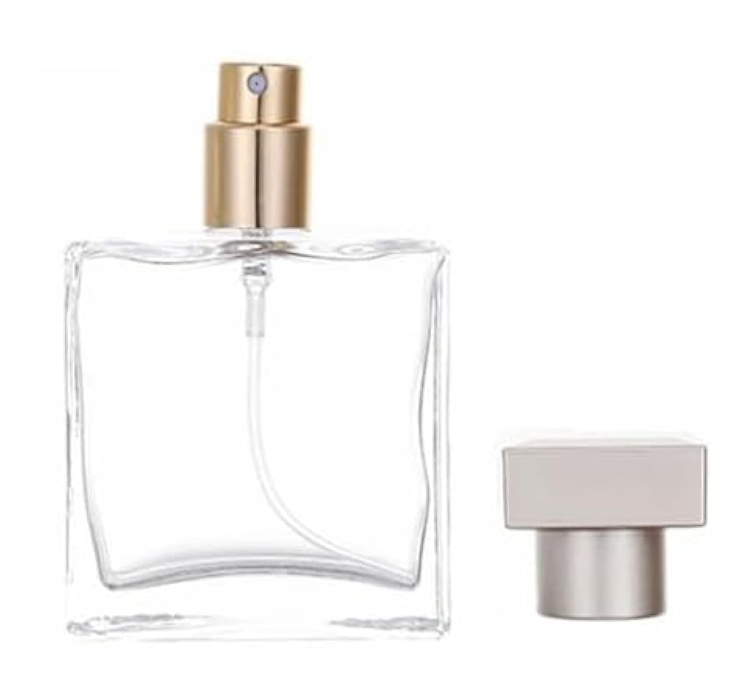 50ml Empty Clear Glass Perfume Bottles with Metal Pump & Cap - Refillable Spray Bottle for DIY Perfume, Essential Oils, Rose Water - Travel Size, Home & Beauty Use