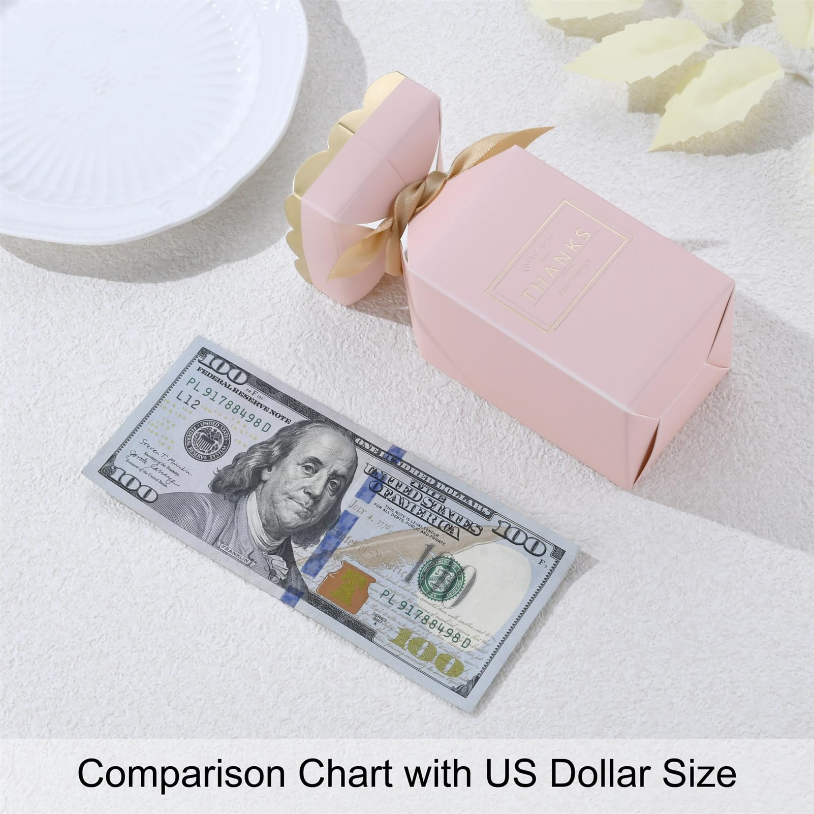 BAUMA AUTO 50Pcs Pink DIY Favor Boxes with Ribbons - 2.28x3.46x5.71 Inch Wedding, Baby Shower, Birthday Party Gift Candy Boxes - Perfect for Party Favors, Bridal Showers & Special Events