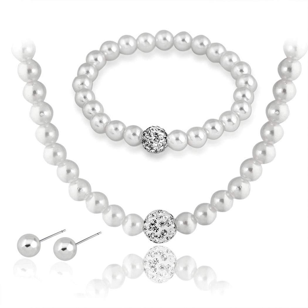 Elegant Bridal Pearl Necklace Set - Silver Crystal Rhinestone Jewelry for Women | Wedding, Prom, Party & Special Occasion Accessories