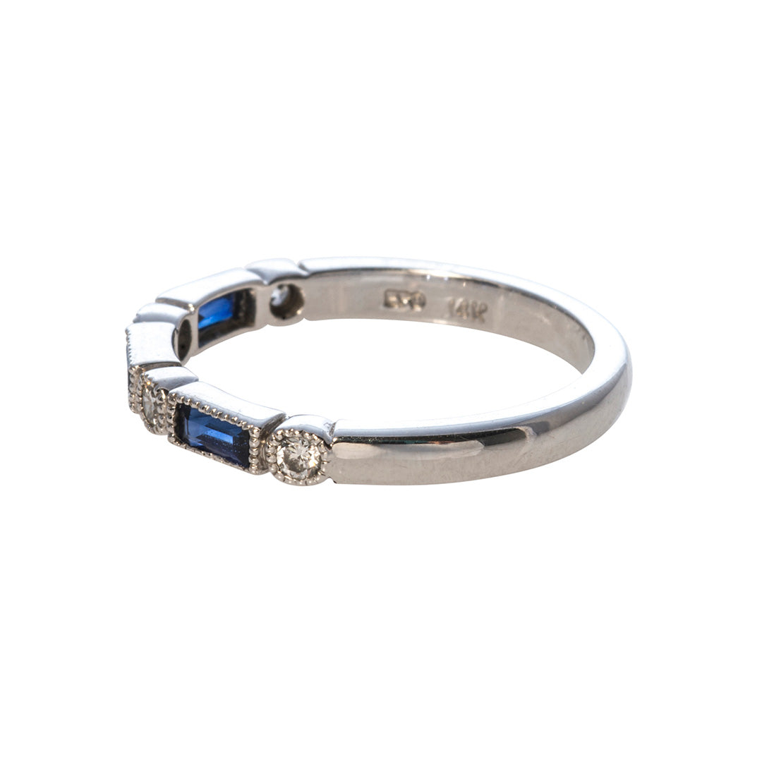 14K Gold Baguette Sapphire & Diamond Milgrain Wedding Band Ring – Elegant Bridal Jewelry for Engagement, Anniversary & Special Occasions