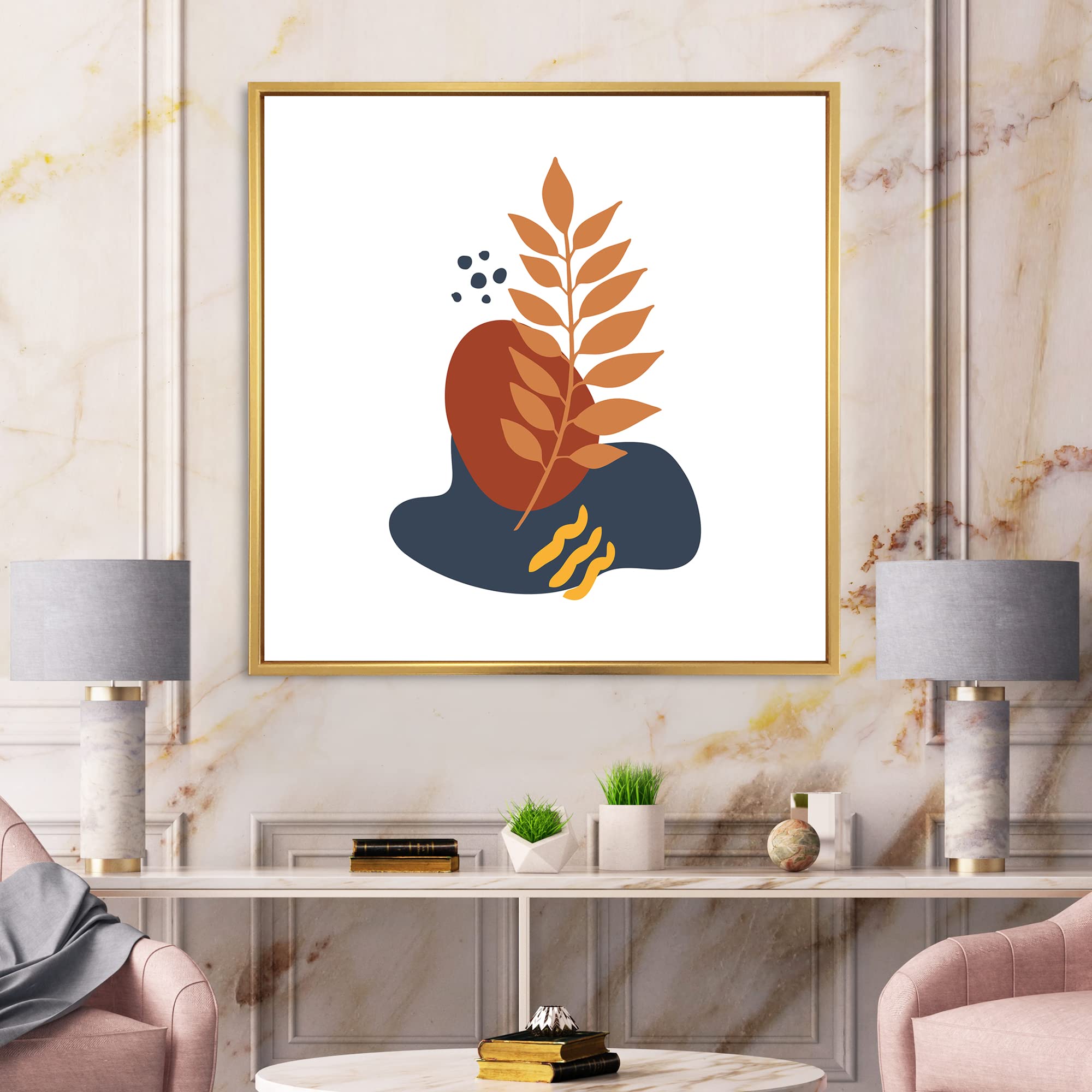 Abstract Floral Minimalist Wall Art - Modern Framed Canvas Print for Living Room & Bedroom Decor | DesignQ Flowers on Shapes VIII