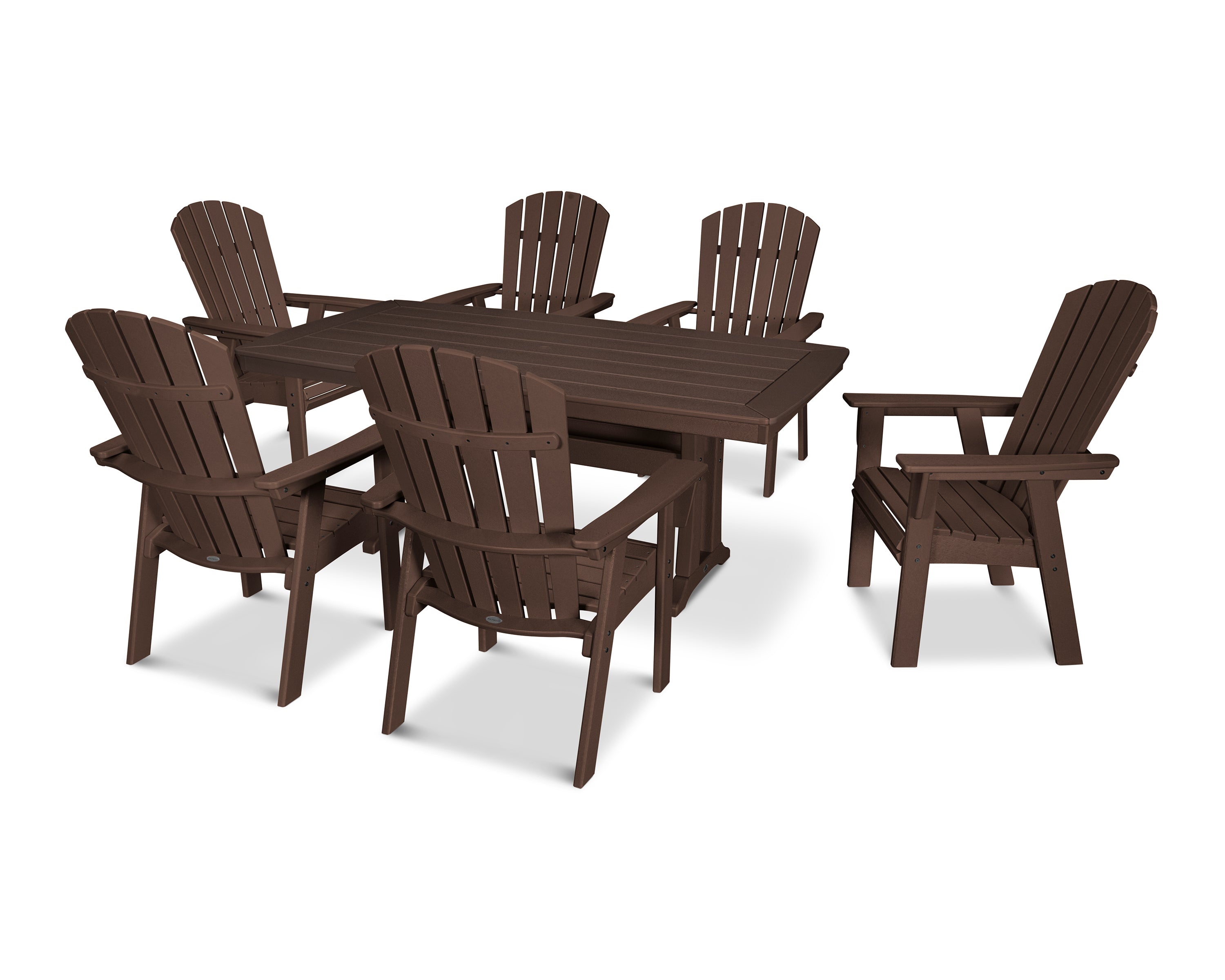 POLYWOOD Nautical Curveback Adirondack 7-Piece Outdoor Dining Set with Trestle Legs - Perfect for Patio, Poolside, and Beachfront Entertaining