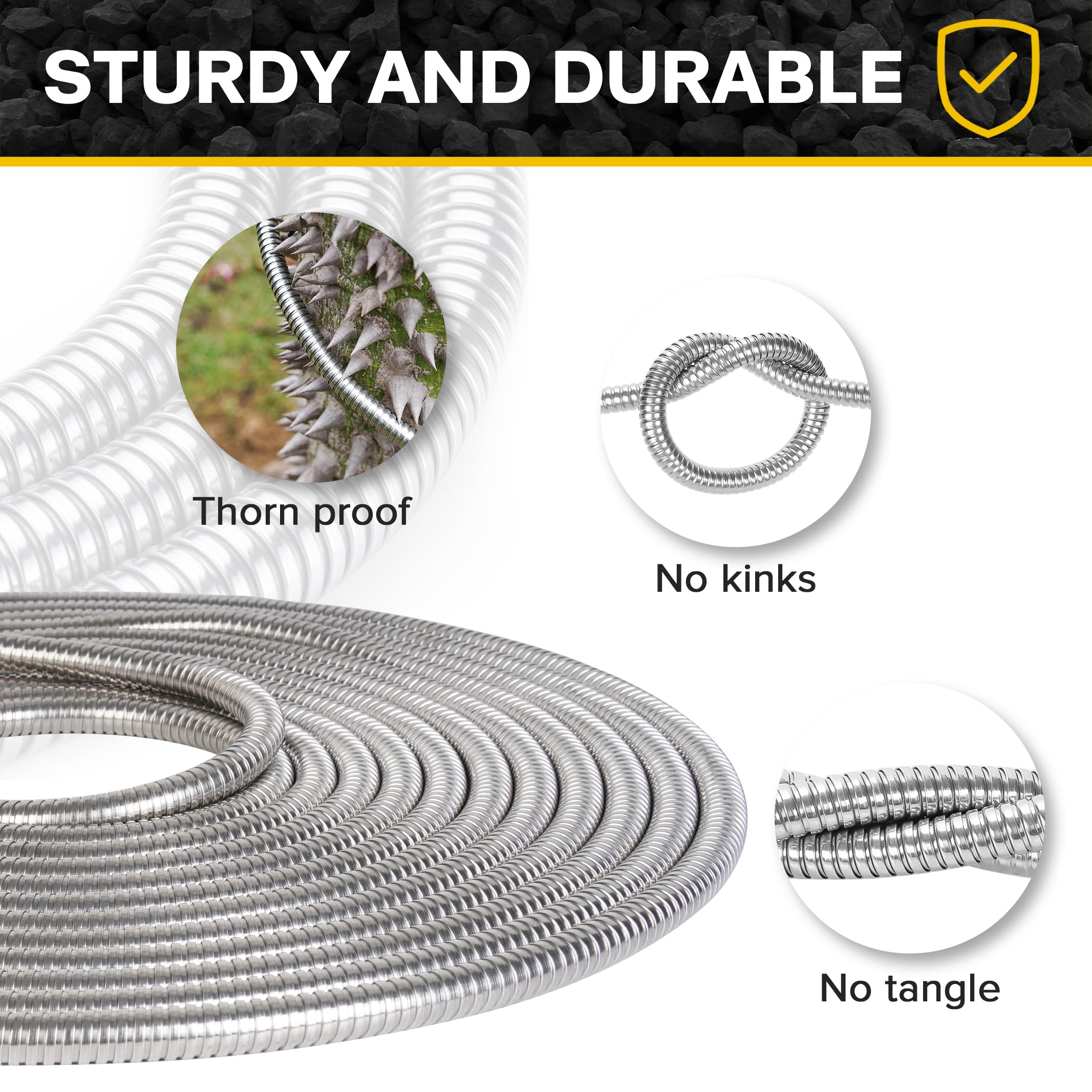 2024 Heavy Duty 75ft Stainless Steel Metal Garden Hose with Spray Nozzle - Flexible, Lightweight, Puncture Proof Water Hose with Brass Fittings - Perfect for Yard, Lawn, RV, Outdoor Cleaning & Car Washing