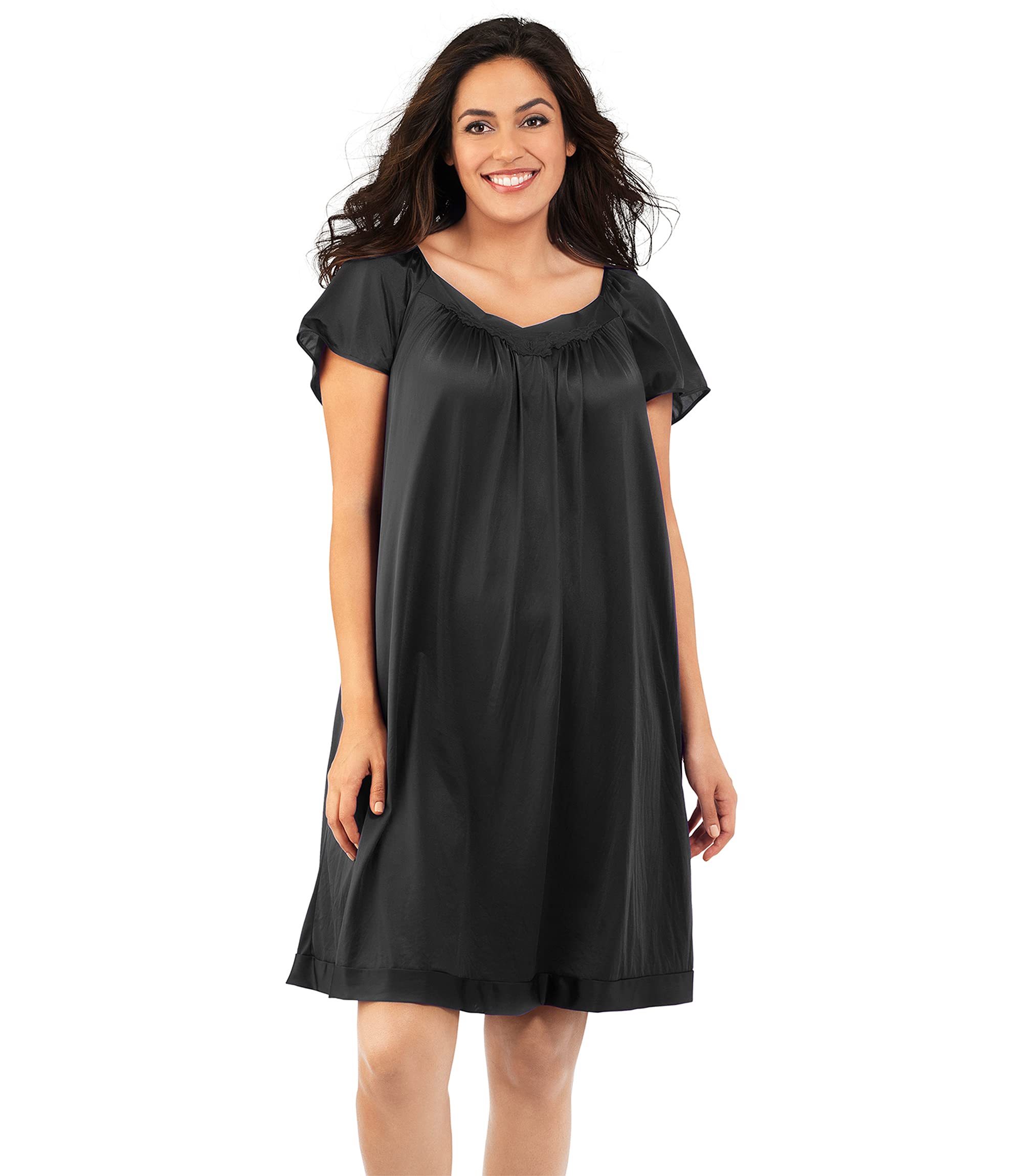 Exquisite Form 30109 Women's Comfortable Nylon Tricot Nightgown with Flutter Sleeves & Knee-Length Design - Perfect for Sleepwear, Lounge Wear and Relaxing at Home