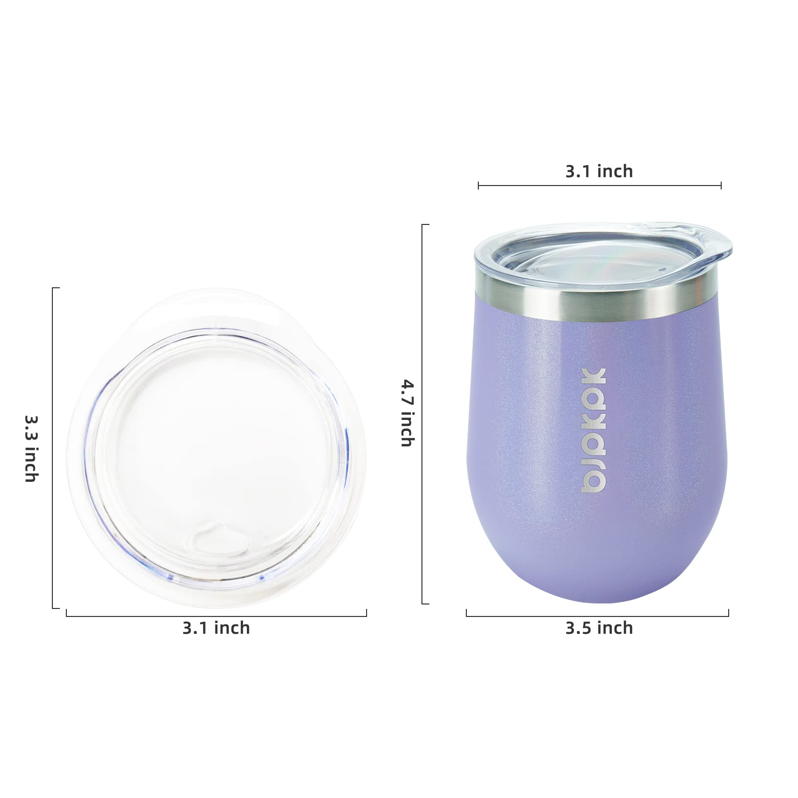 2 Pack 12oz Insulated Wine Tumblers - Double Wall Vacuum Stainless Steel Coffee Mugs with Lid, Unbreakable Wine Glasses for Hot & Cold Drinks - Perfect for Home, Office, Camping & Travel - Light Purple
