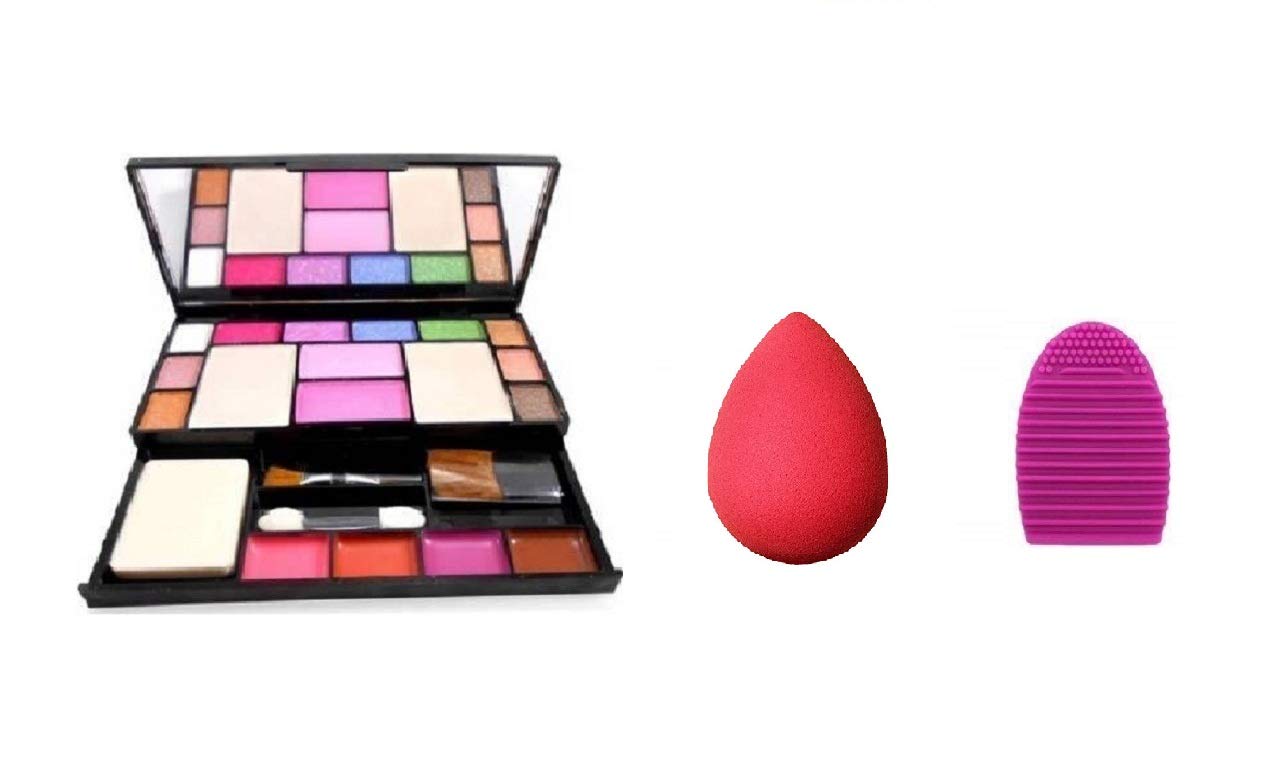 Angelie 6171 Professional Makeup Kit with Sponge Puff & Cosmetic Brush Cleaner - Perfect for Makeup Artists, Beauty Enthusiasts & Home Use