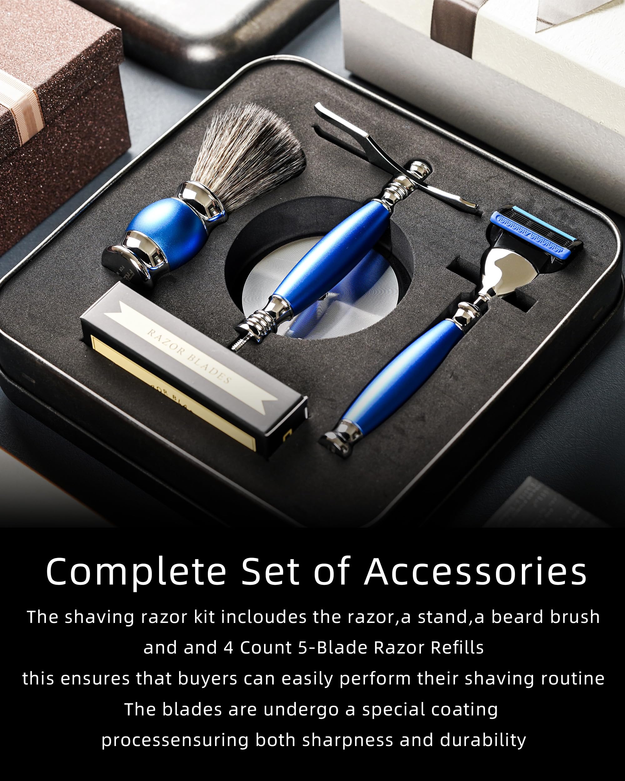 Premium Custom Engraved Men's 5-Blade Razor Set - Aluminum Alloy Shaving Kit with 4 Blades, Stand & Brush - Luxury Grooming Gift for Him - Perfect for Birthdays, Anniversaries & Father's Day