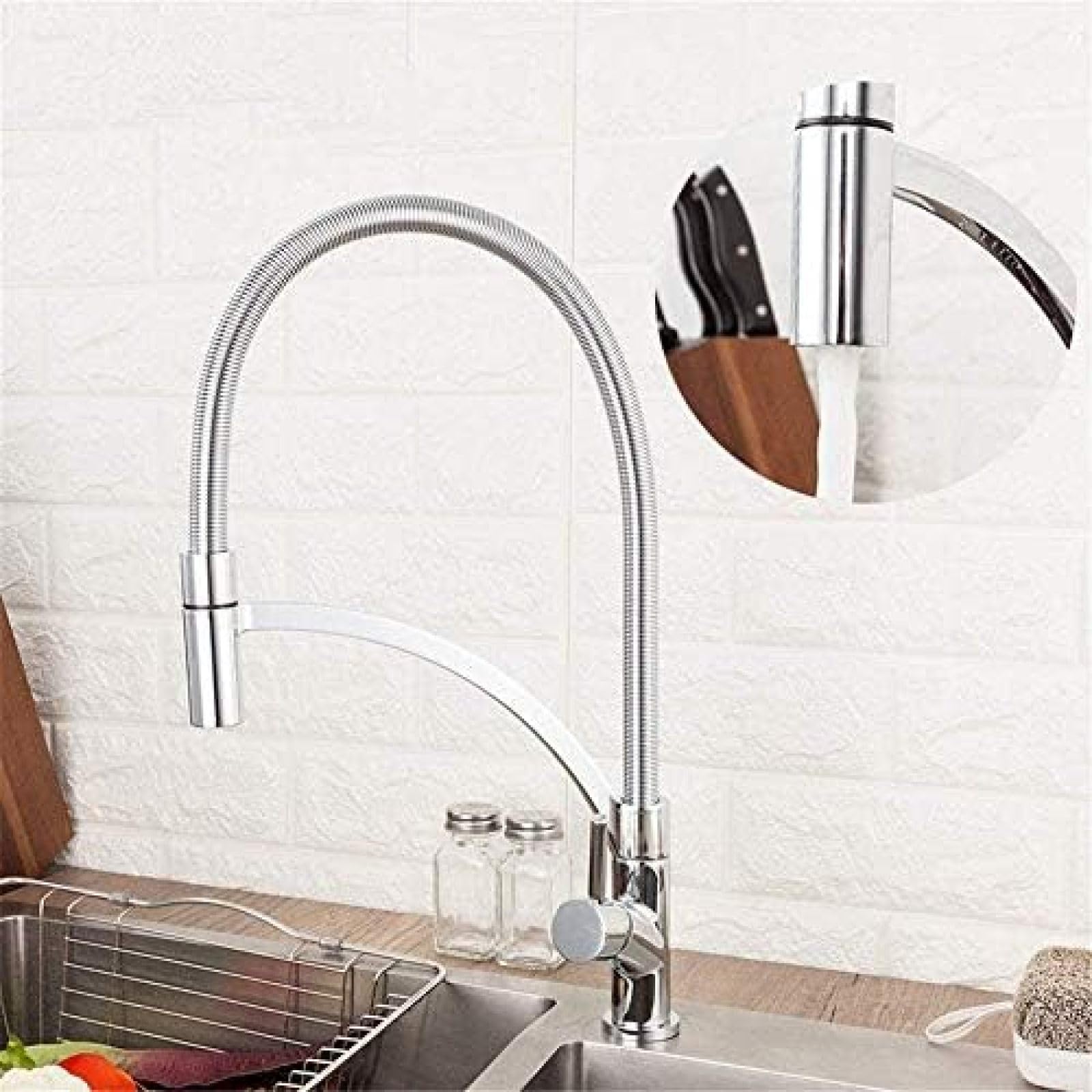 CRJUS Single Lever Pull Down Kitchen Faucet - Brass Mixer Tap with Spout for Sinks, Hot & Cold Water Control, Ideal for Modern Kitchens and Compact Spaces