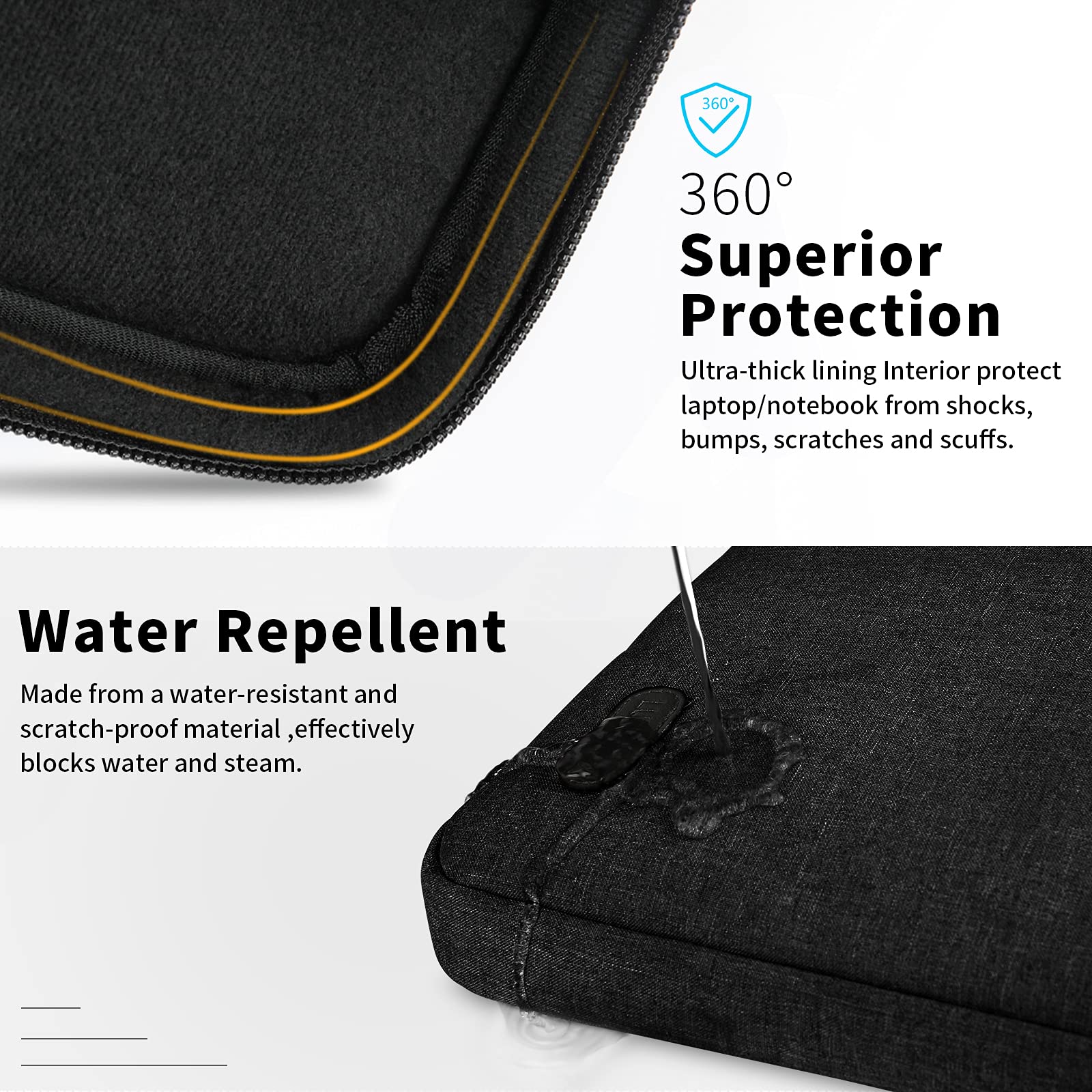 13.3-14 Inch Waterproof Laptop Sleeve Case - Durable Business Computer Bag for MacBook Air/Pro, HP, ThinkPad, Notebook & Tablet - Protective Handle Laptop Bag in Black - Ideal for Work, Travel & School