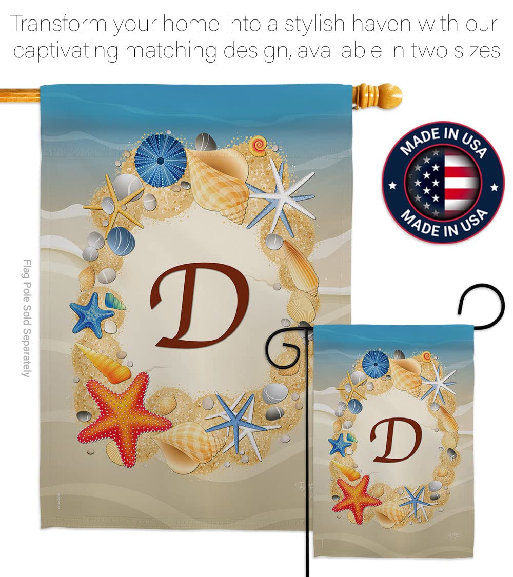Coastal Beach D Initial Garden Flag - Summer Decor for Outdoor & Patio