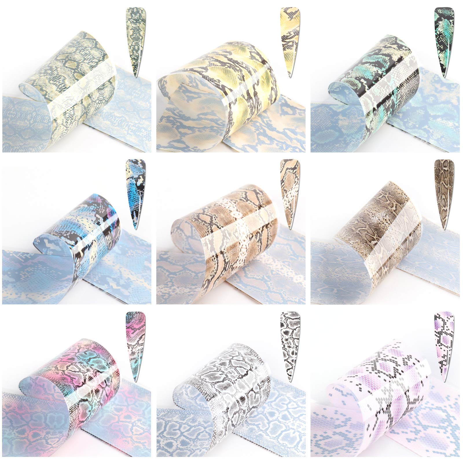 Holographic Snake Nail Foil Transfer Stickers - 10 Sheets Laser Nail Art Decals for Acrylic & Gel Manicures - Metallic Snake Print Nail Foils Design for Women & Girls - Perfect for Salon, Party, and Special Occasion Nail Decor