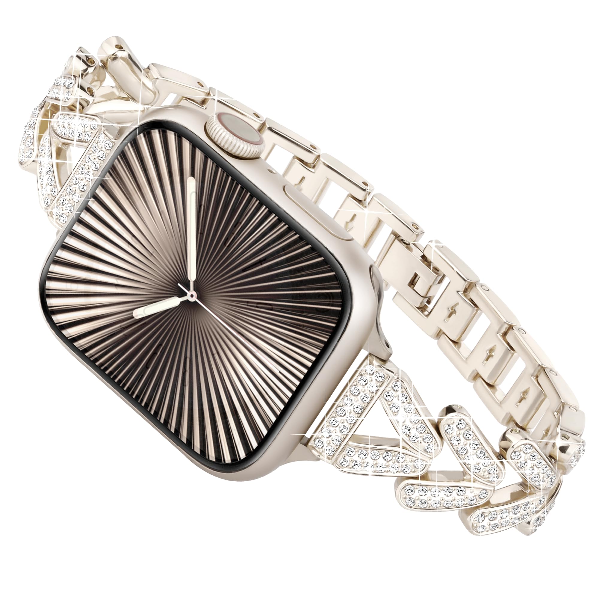 Luxury Metal Band Compatible with Apple Watch Series 10/9/8/SE/7/6/5/4/3 - 38mm 40mm 41mm 42mm Sizes - Thin Fancy Strap for Women - Perfect for Work, Parties & Special Occasions - Starlight Color
