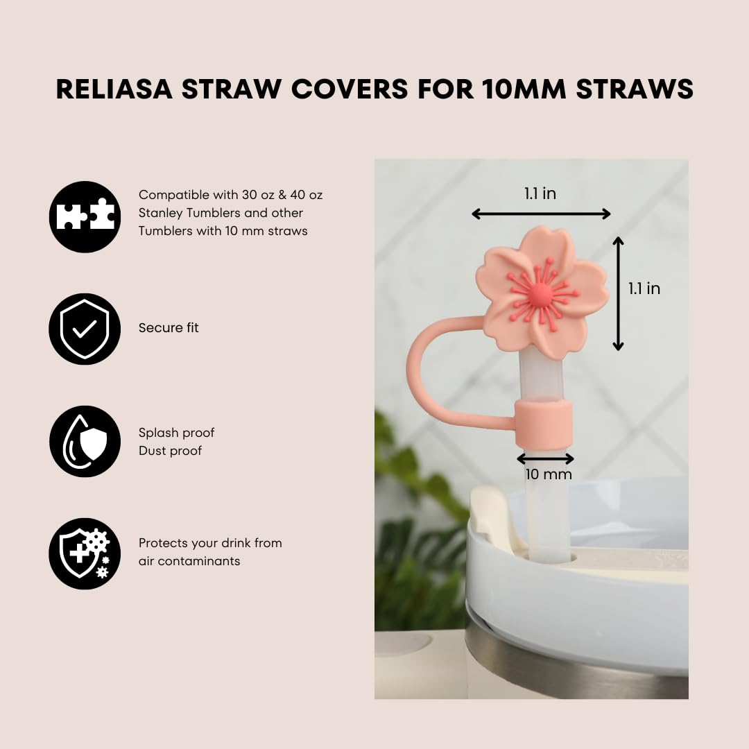 Flower Straw Covers for Stanley Cups - Reusable Straw Toppers for 30oz & 40oz Stanley Tumblers with Handle, Cute Tumbler Accessories for Summer Drinks, Iced Coffee, and Smoothies