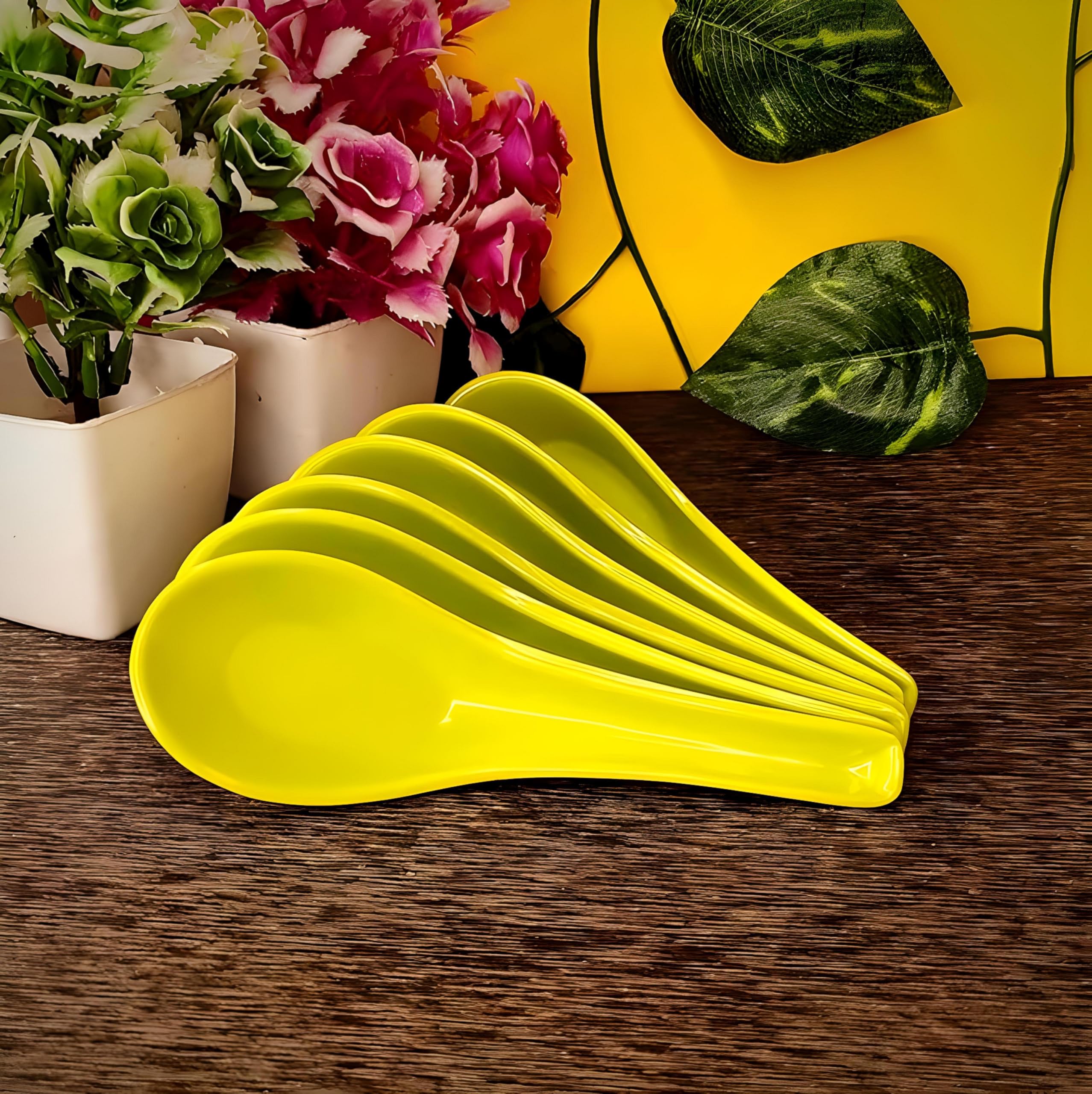 Vemlons 6-Piece Melamine Soup Spoon Set - Microwave Safe, 14cm Green Soup Spoons - Perfect for Soups, Stews, and Cereals - Durable & Dishwasher Safe