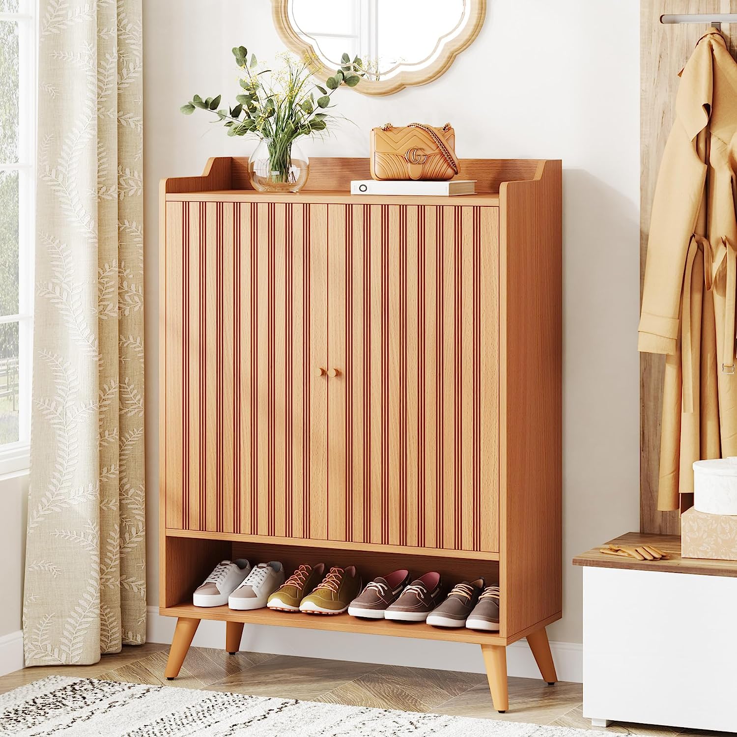 Solid Wood Shoe Rack with Adjustable Shelves & Open Storage - Perfect for Entryway, Closet & Mudroom Organization
