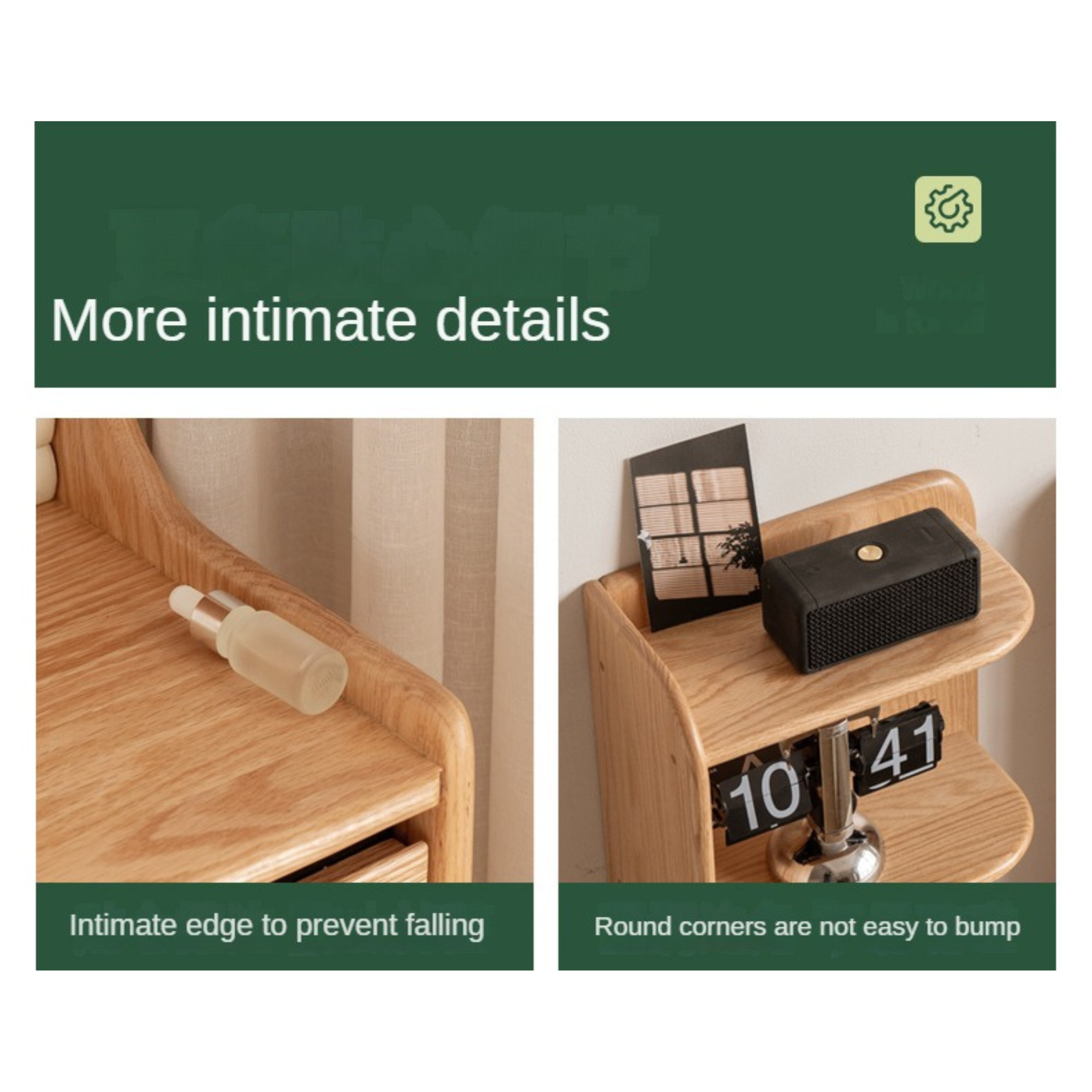 Modern Oak Solid Wood Nightstand - Bedside Table with Drawer for Bedroom Furniture - Perfect for Home Decor, Storage & Organization