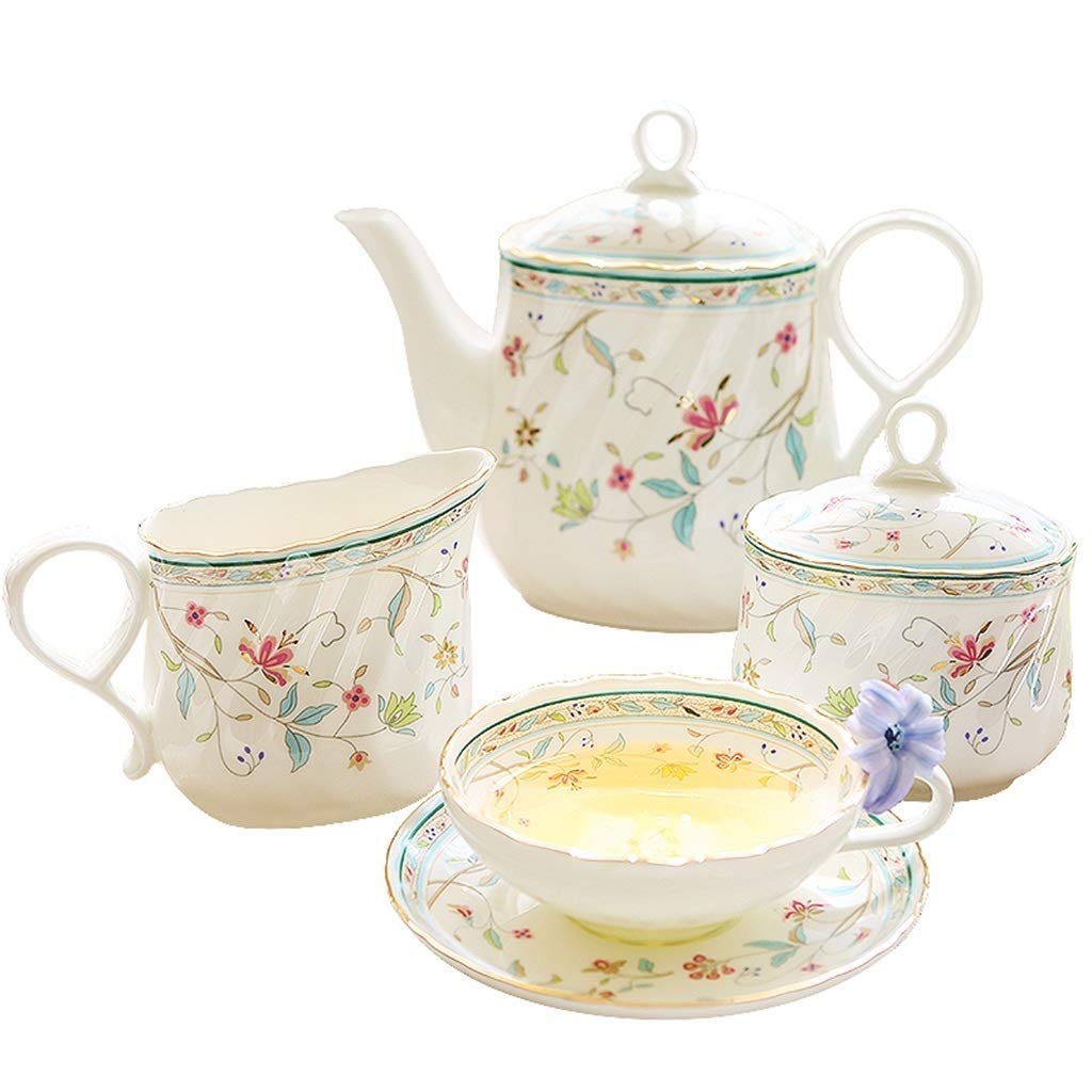 JHSHENGSHI 5-Piece Tea Set - 1-Cup Teapot, Sugar Bowl, Creamer & 1 Cup with Saucer | Elegant Afternoon Tea Service for Home, Office & Gifts
