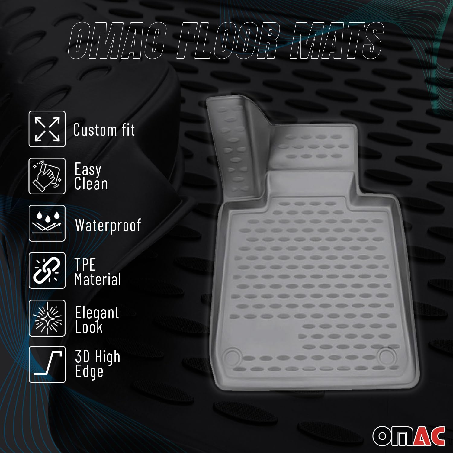 OMAC All-Weather 3D Custom Fit Floor Mats for Toyota Sienna 7 Seats (2013-2020) | TPE Rubber Car Mats | Waterproof, Odorless, Non-Slip Floor Liners | Laser Measured Perfect Fit | Gray | Ideal for Family Trips, Daily Commute & Outdoor Adventures