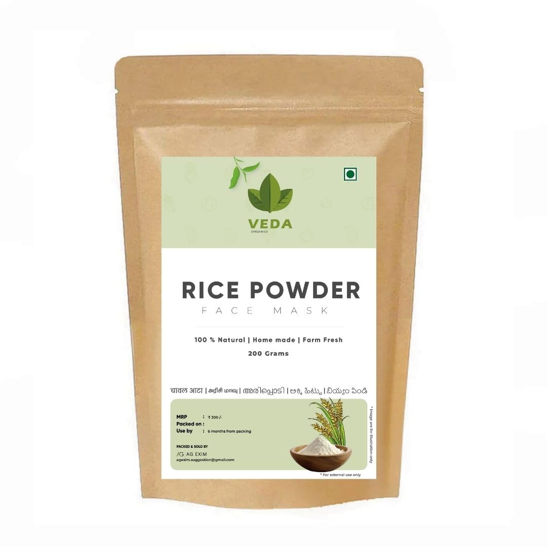 VEDA ORGANICS Rice Powder - 200g | Natural Rice Face Mask for Bright, Glowing Skin | Reduces Dark Spots, Tan & Acne | Perfect for Daily Skincare & Spa Treatments