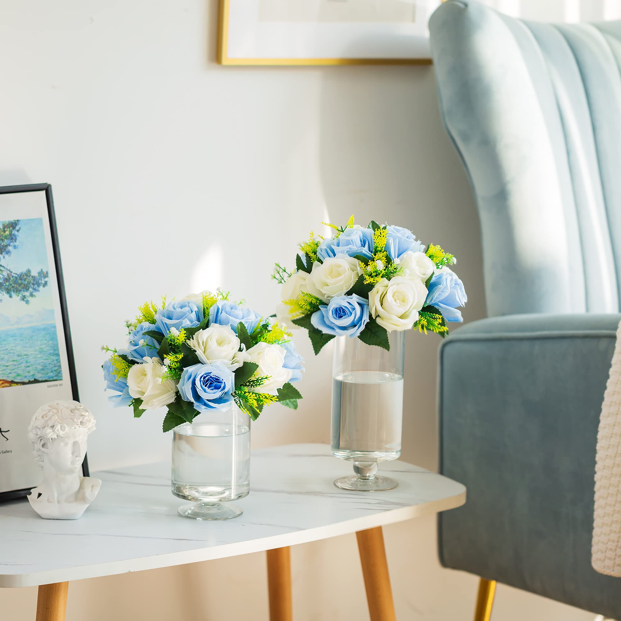 2 Pack Artificial Flower Ball Bouquets - Blue & White Rose Centerpieces for Weddings, Birthday Parties, Home Decor | Perfect for Table Decorations, Bridal Showers & Event Styling