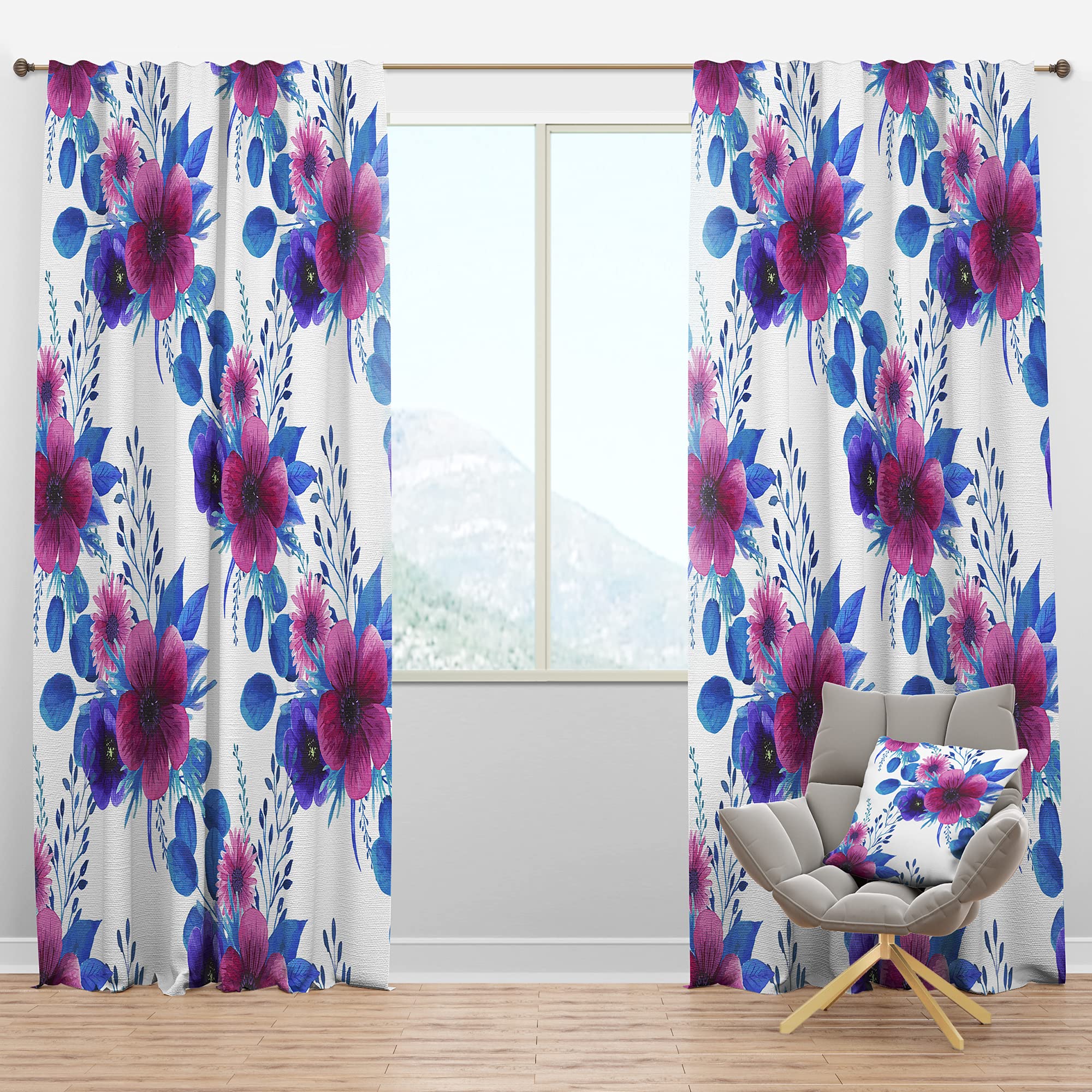 DesignQ Blackout Curtains - Purple Pansy Floral Pattern Thermal Insulated Drapes for Bedroom & Living Room (52x120 Inches, Single Panel) - Perfect for Light Blocking, Privacy & Energy Efficiency