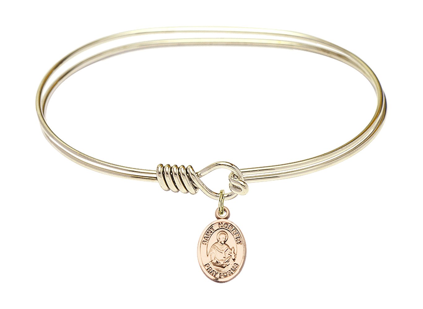 F A Dumont 7 Inch Oval Eye Hook Bangle Bracelet with St. Norbert of Xanten Charm - Elegant Religious Jewelry for Women, Perfect for Church, Weddings & Special Occasions