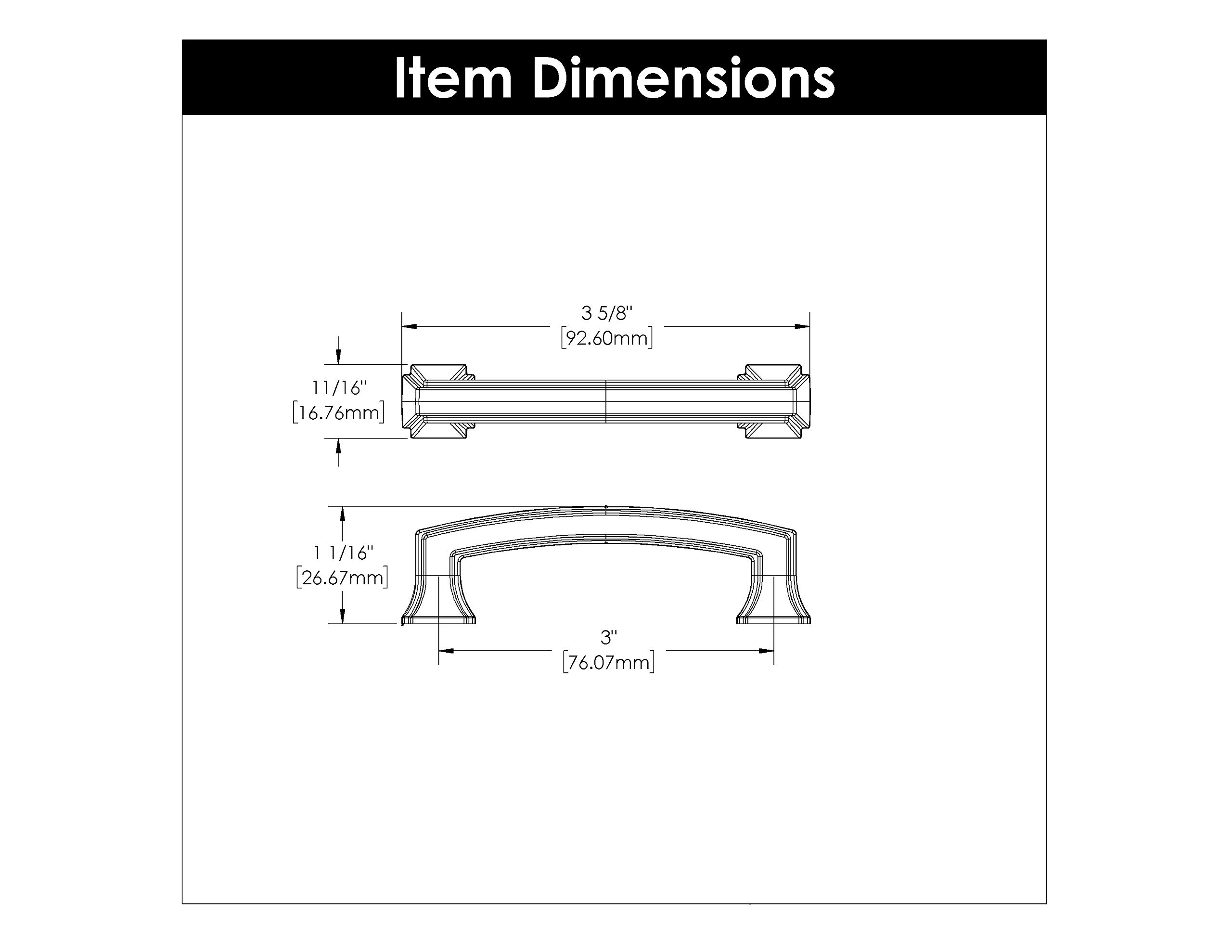 Premium Hickory Hardware 1-Pack Solid Core Kitchen Cabinet Pulls - Luxury Brushed Golden Brass Handles for Cabinets, Doors & Dresser Drawers - 3