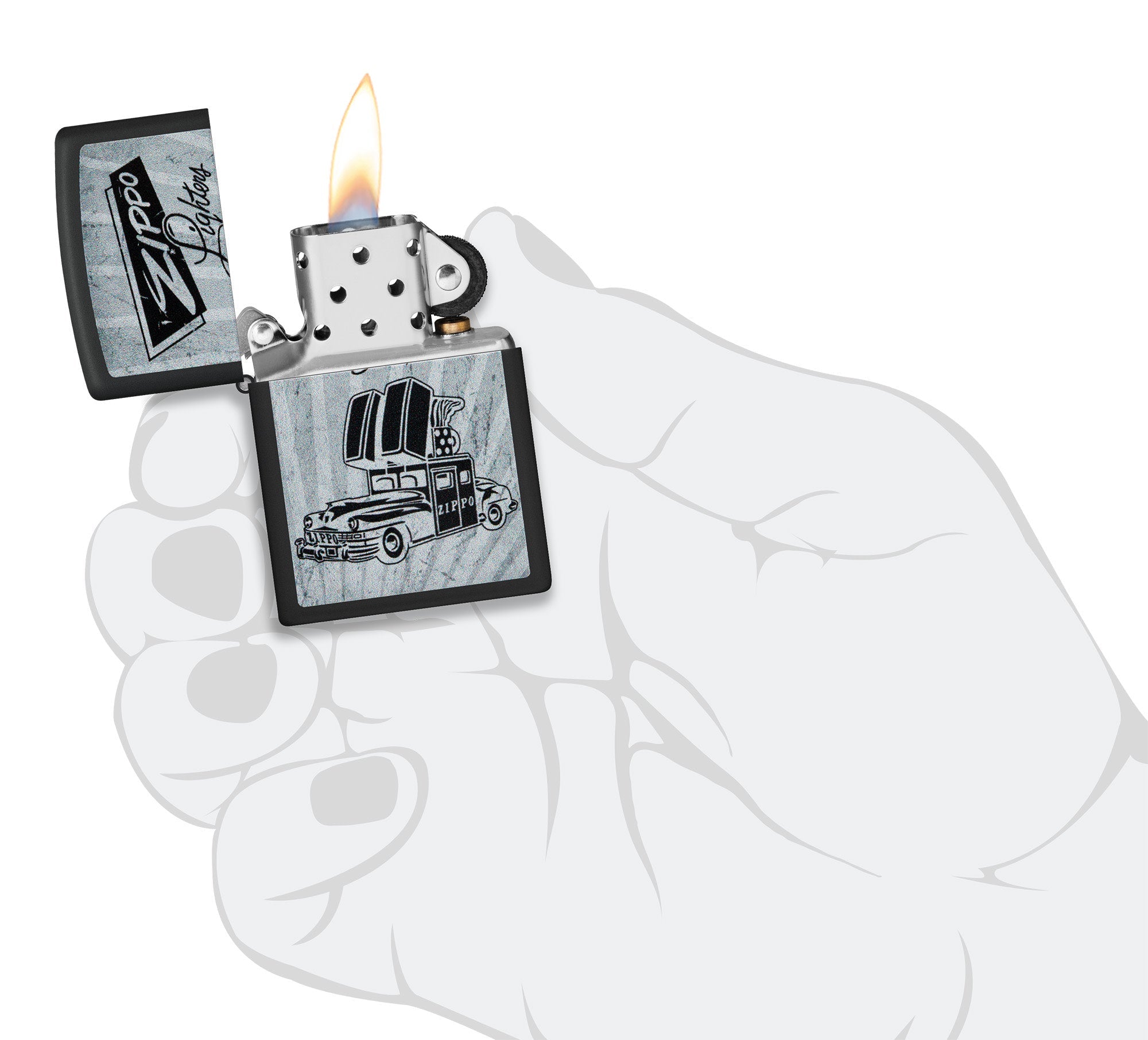 Zippo Classic Windproof Lighter with Car Design - Perfect for Outdoor Adventures, Camping & Everyday Use