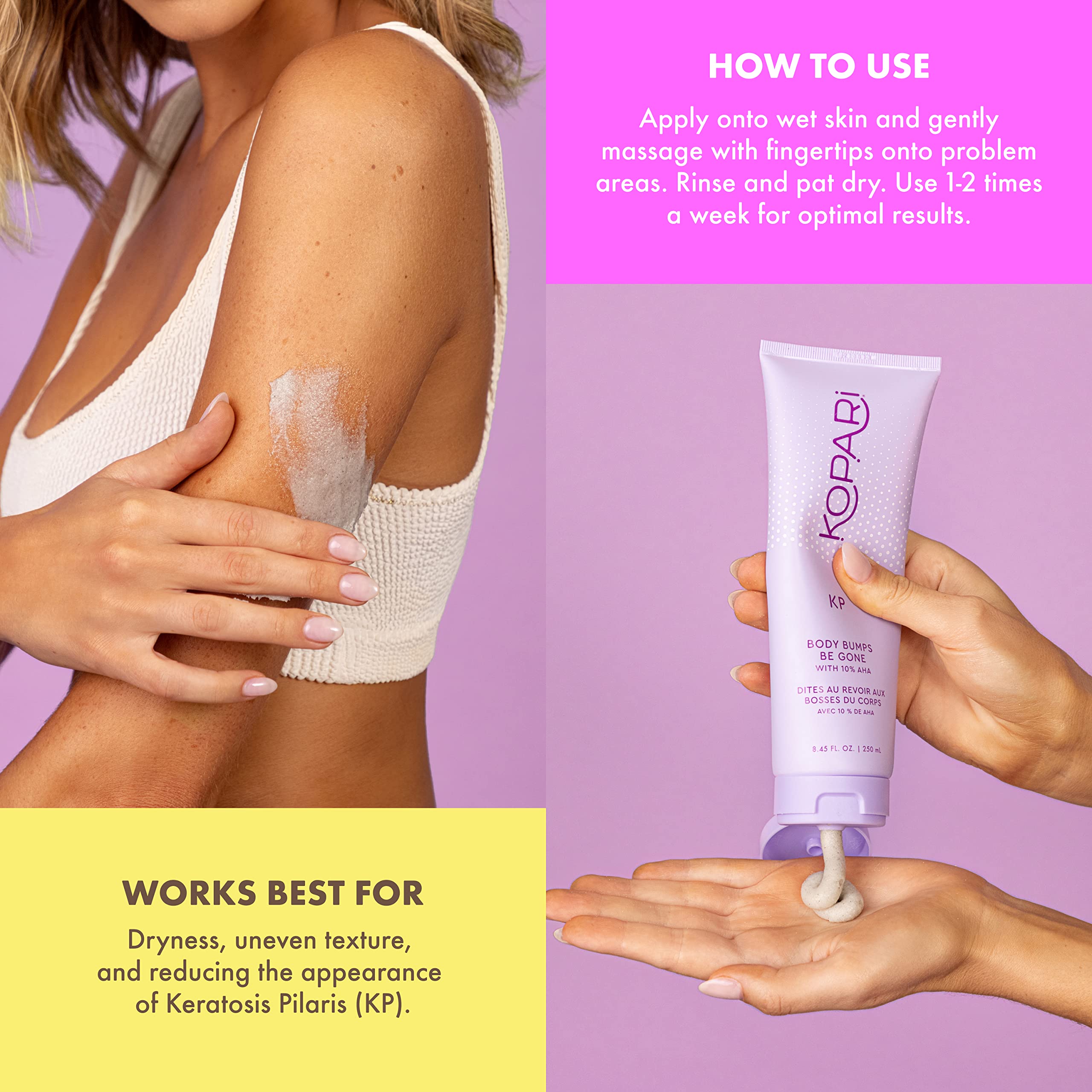 Kopari KP Body Bumps Be Gone Exfoliating Body Scrub with 10% AHA – Smooth Skin, Reduce Bumps, Decongest Pores, Clarifying & Gentle Exfoliation | 2 oz | Perfect for Keratosis Pilaris Treatment & Daily Body Care