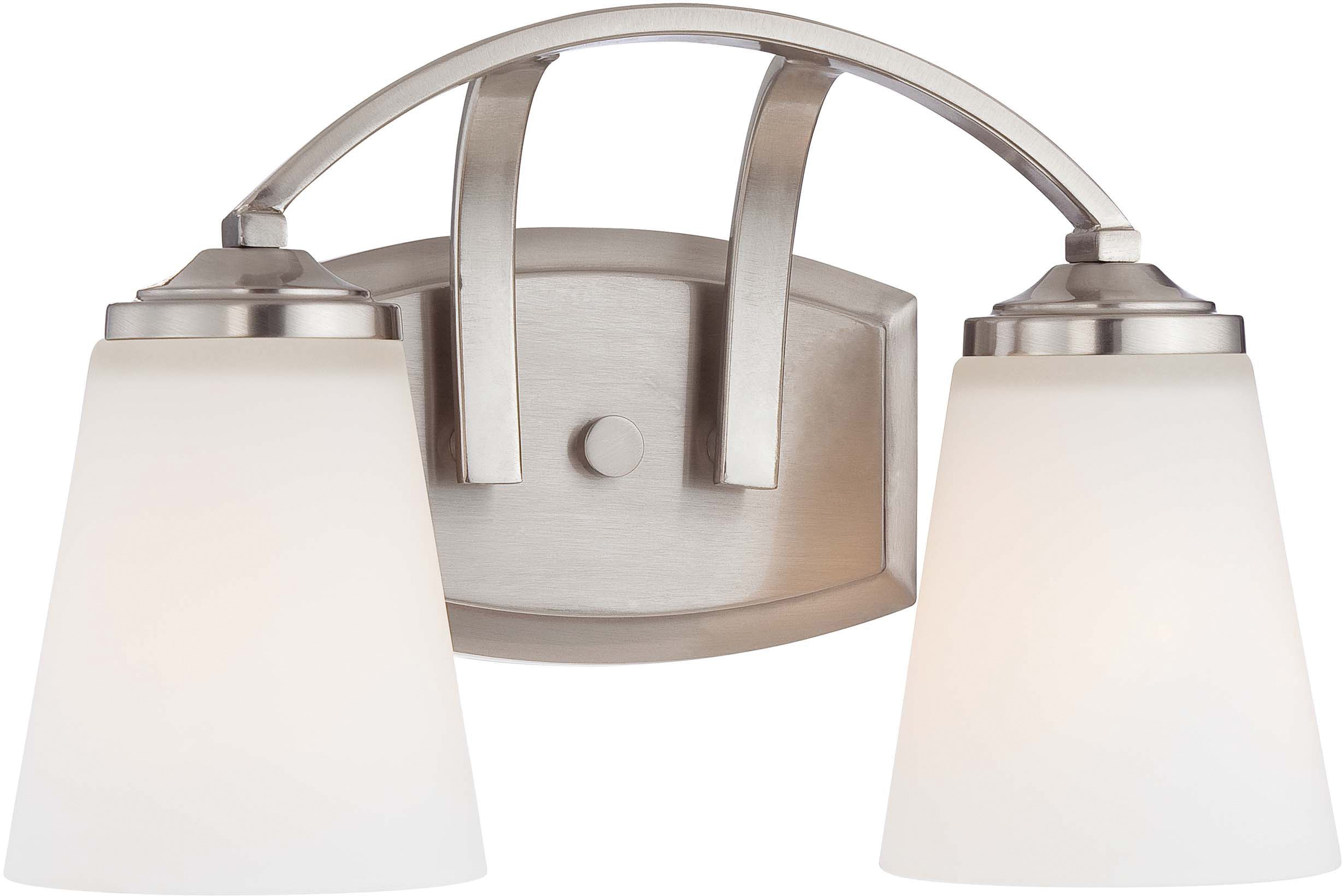 Minka Lavery 6962-84 Modern Nickel Wall Light Fixture - 2-Light Bathroom Vanity Lighting with Overland Park Glass for Bathroom, Bedroom & Hallway