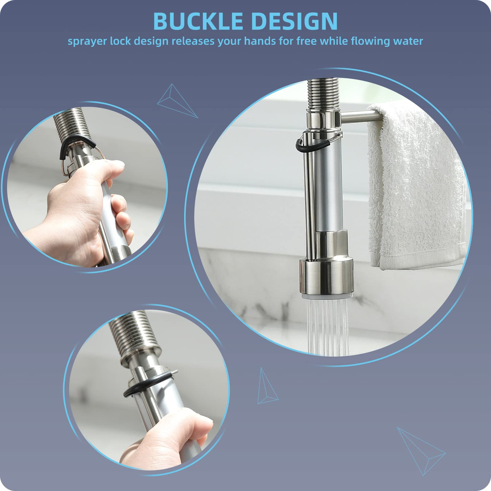 Fapully Pull Down Kitchen Faucet with Lock Sprayer - Single Handle Spring Stainless Steel Sink Faucet in Brushed Nickel | Ideal for Modern Kitchens, Restaurants & RV Use