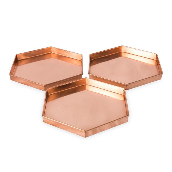 Hexagonal Copper Trays - Elegant Handmade Home Decor for Serving, Display & Organizing | Perfect for Dining, Coffee Tables & Bathroom Storage