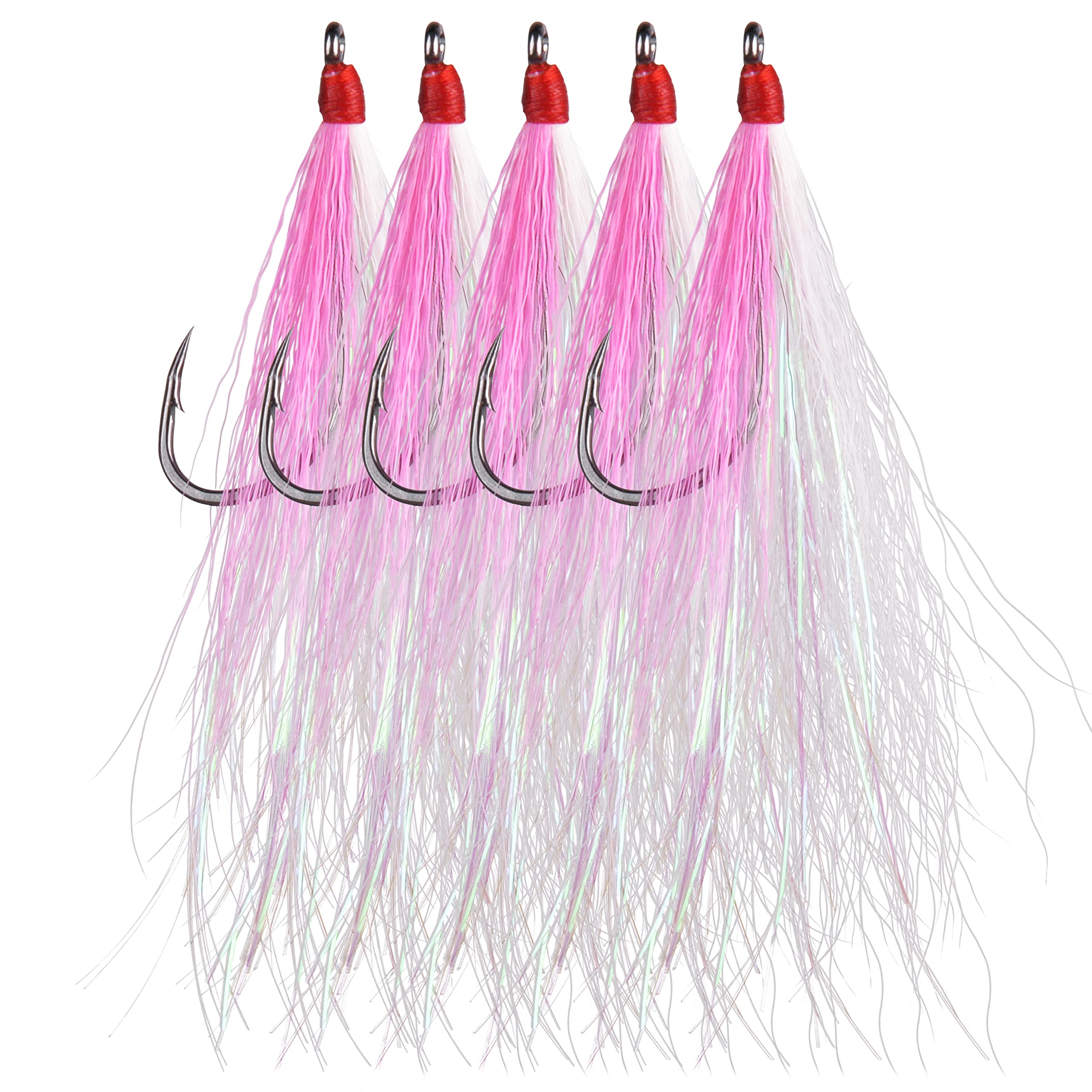 Bucktail Fishing Lures with Hook - 5 Colors for Flounder, Salmon, Trout - Saltwater Jig Hooks for Sea Bass & Rig Fishing