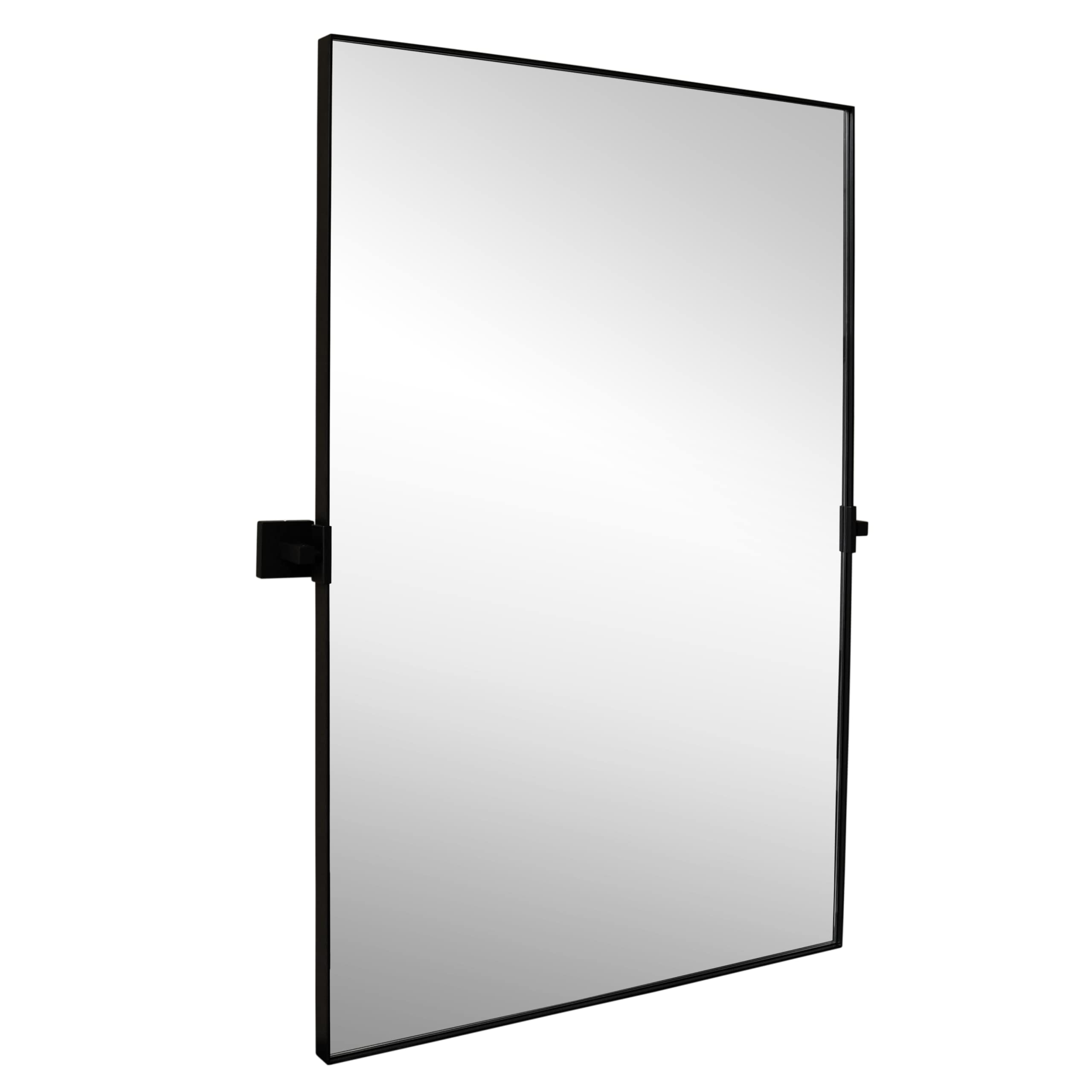 24x36 Inch Modern Black Metal Framed Wall Mirror with Beveled Edge - Adjustable Tilting Pivot Design for Bedroom, Bathroom & Vanity | Heavy Duty Hinges Included for Easy Installation & Space-Saving (Ideal for Dressing Room, Hallway & Home Decor)