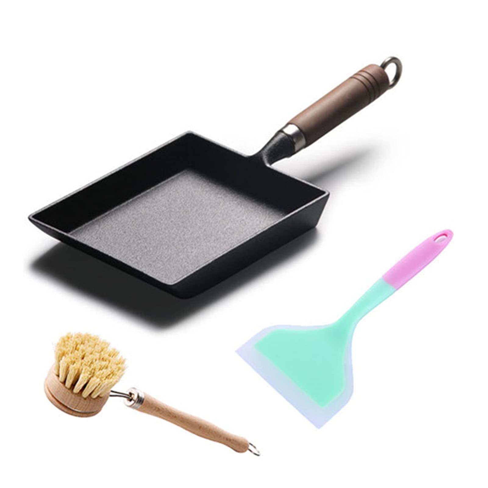 Non-Stick Japanese Tamagoyaki Pan Set - 3PCS Rectangle Cast Iron Egg Frying Pans for Perfect Omelettes | Ideal for Home Cooking, Breakfast & Bento Box Meal Prep