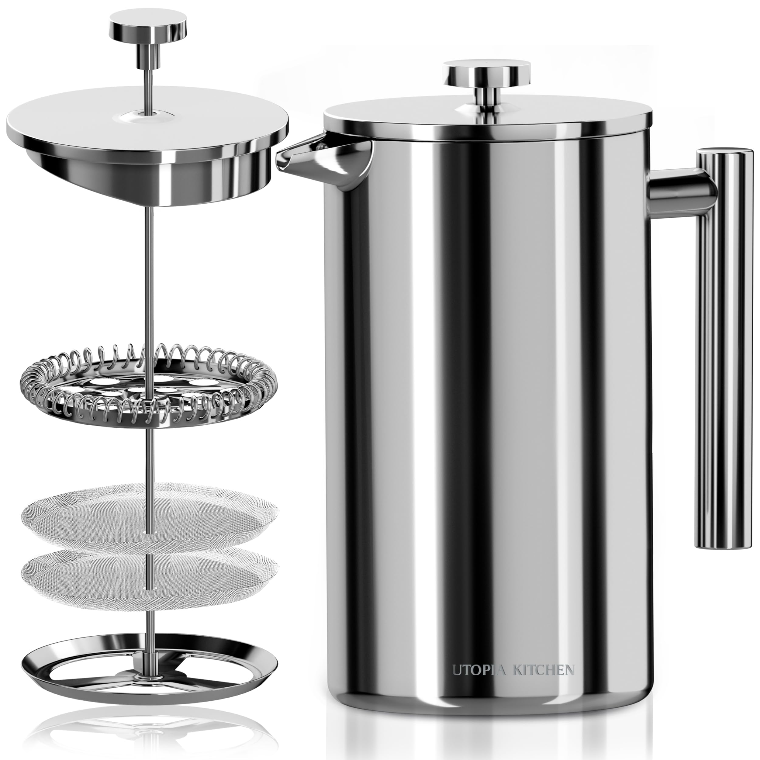 Premium 17 Oz Stainless Steel French Press Coffee Maker - Ideal for Tea, Cold Brew & Travel - Durable & Portable for Camping, Home & Office Use - Perfect Gift for Coffee & Tea Lovers (Silver)