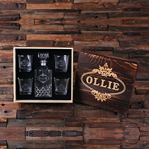 Teals Prairie & Co. Personalized Engraved Whiskey Decanter Set with 2 Crystal Whiskey Glasses & Keepsake Gift Box - Perfect for Anniversary, Birthday, Retirement Gifts & Home Bar Decor
