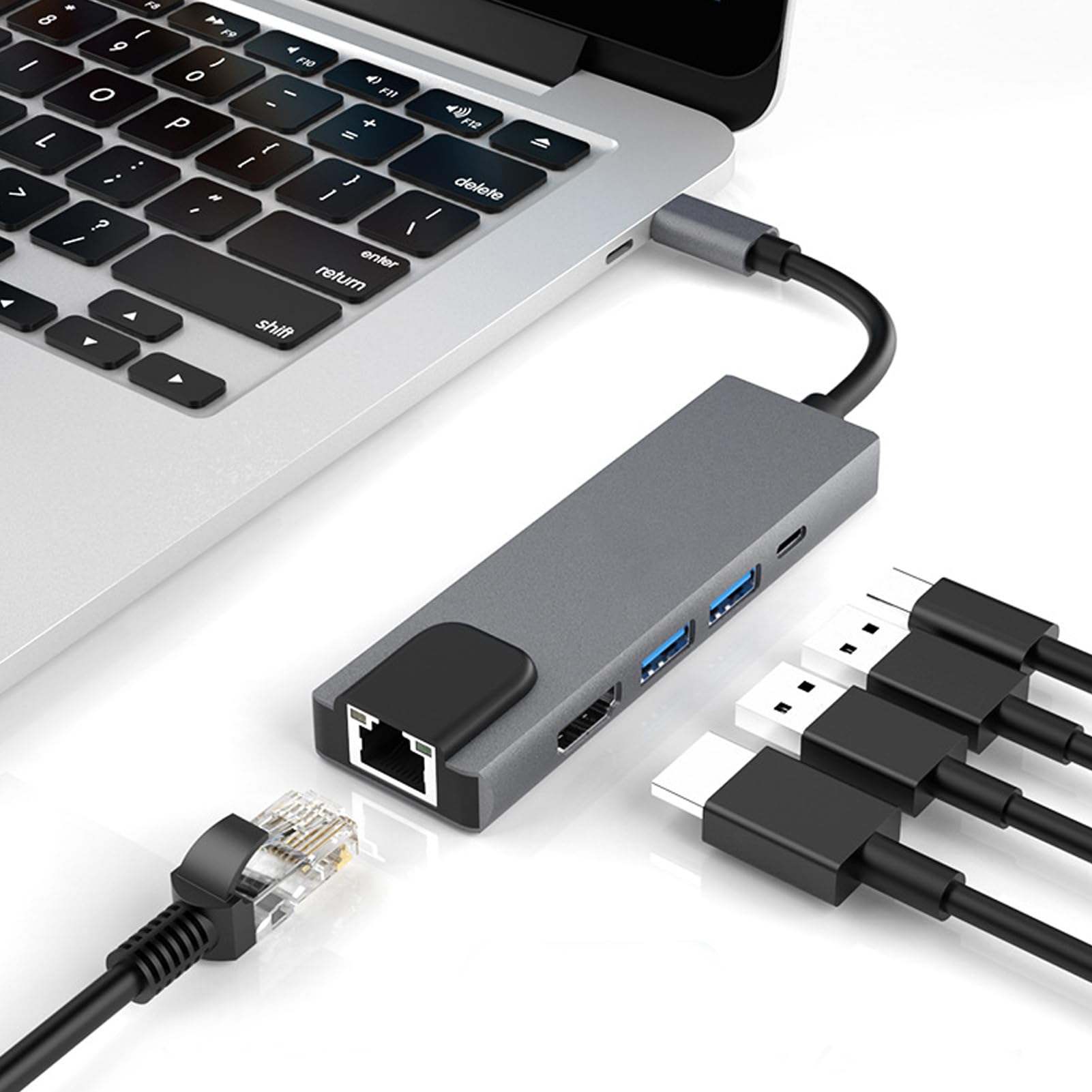 OUKENS 5-in-1 USB C Hub with HDMI, USB 3.0 Ports, 4K HDMI & 100W PD - Aluminum Alloy Multi-Port Adapter for MacBook Pro/Air, iPad Pro, Dell XPS - Perfect for Home Office, Remote Work & Travel