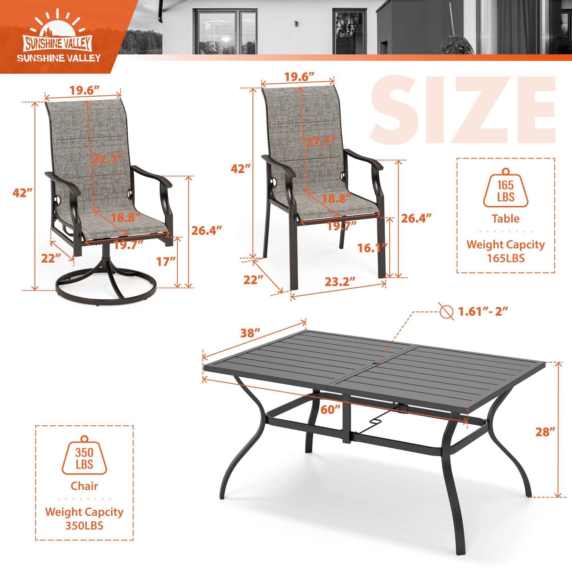 7-Piece Outdoor Patio Dining Set for 6 - Black Weather-Resistant Table & 6 Textilene Chairs - Perfect for Backyard, Deck & Garden Entertaining