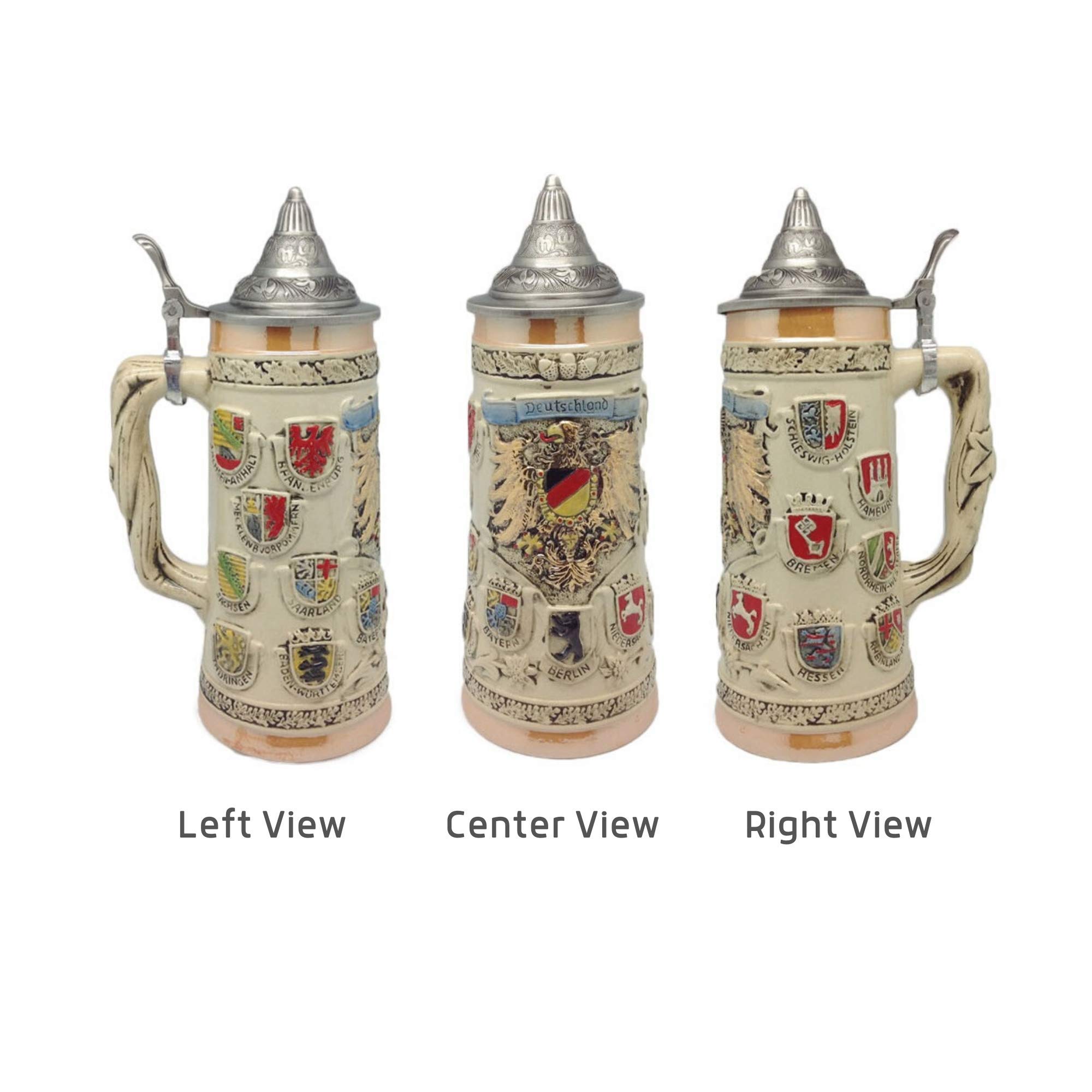 1.1 Liter Oktoberfest Beer Stein – Engraved German Adler (Eagle) Medieval Coat of Arms Collectible Beer Mug with Lid – Perfect for Oktoberfest, Home Bars, Gifts for Beer Lovers & German Culture Enthusiasts