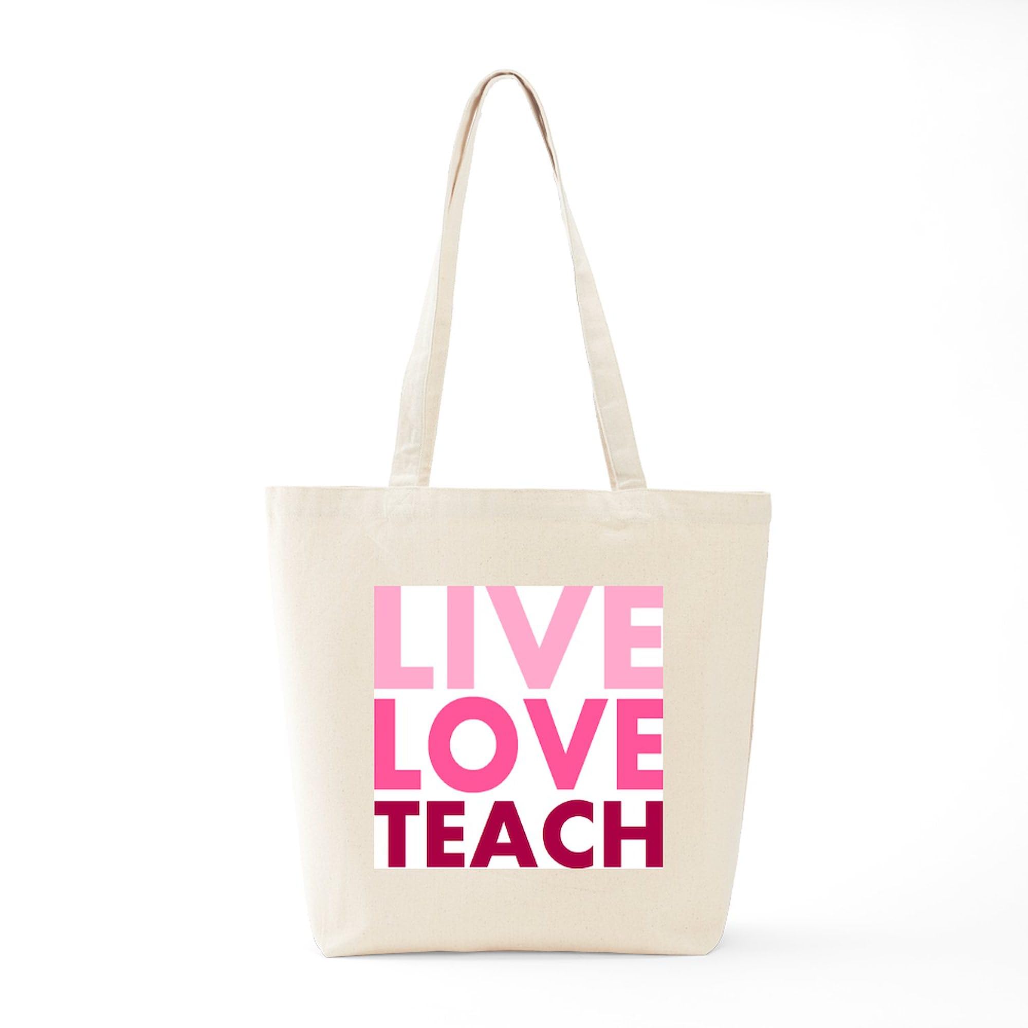 Live Love Teach Natural Canvas Tote Bag - Eco-Friendly Reusable Shopping Bag for Teachers, School, Groceries & Everyday Use