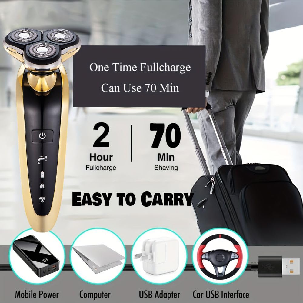 Roziapro Electric Razor for Men - Wet & Dry Cordless Rechargeable Shaver with 3D Floating Head, IPX6 Waterproof, USB Charging - Perfect for Travel, Gym & Daily Shaving - Ideal Men's Gift for Father's Day, Birthday & Christmas