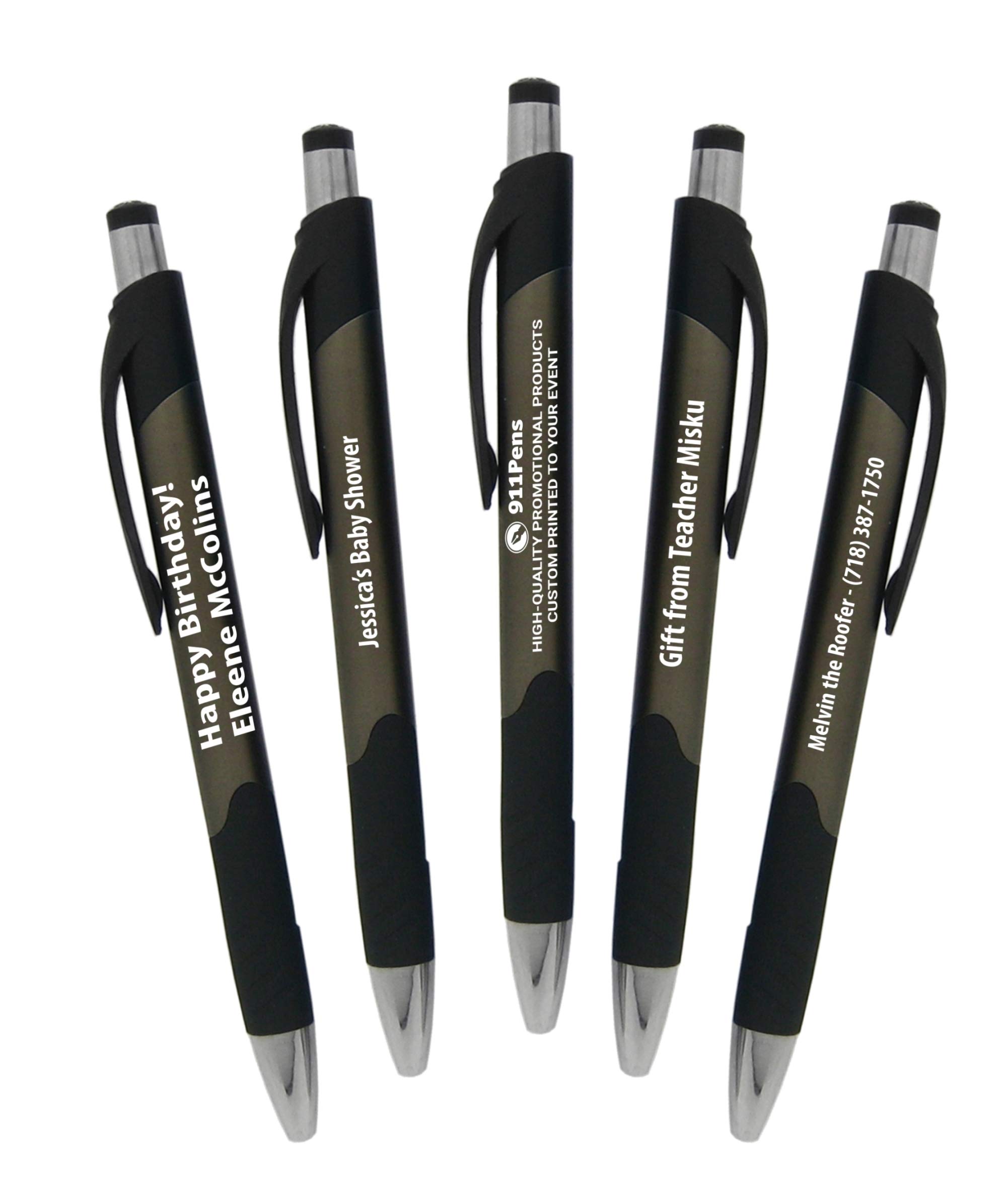 88 Pack Custom Printed Ballpoint Pens with Smooth Rubber Grip - Personalized with Your Logo & Text - Premium Promotional Branding Pens for Office, School & Business Gifts (Black Trim Solid Barrel)