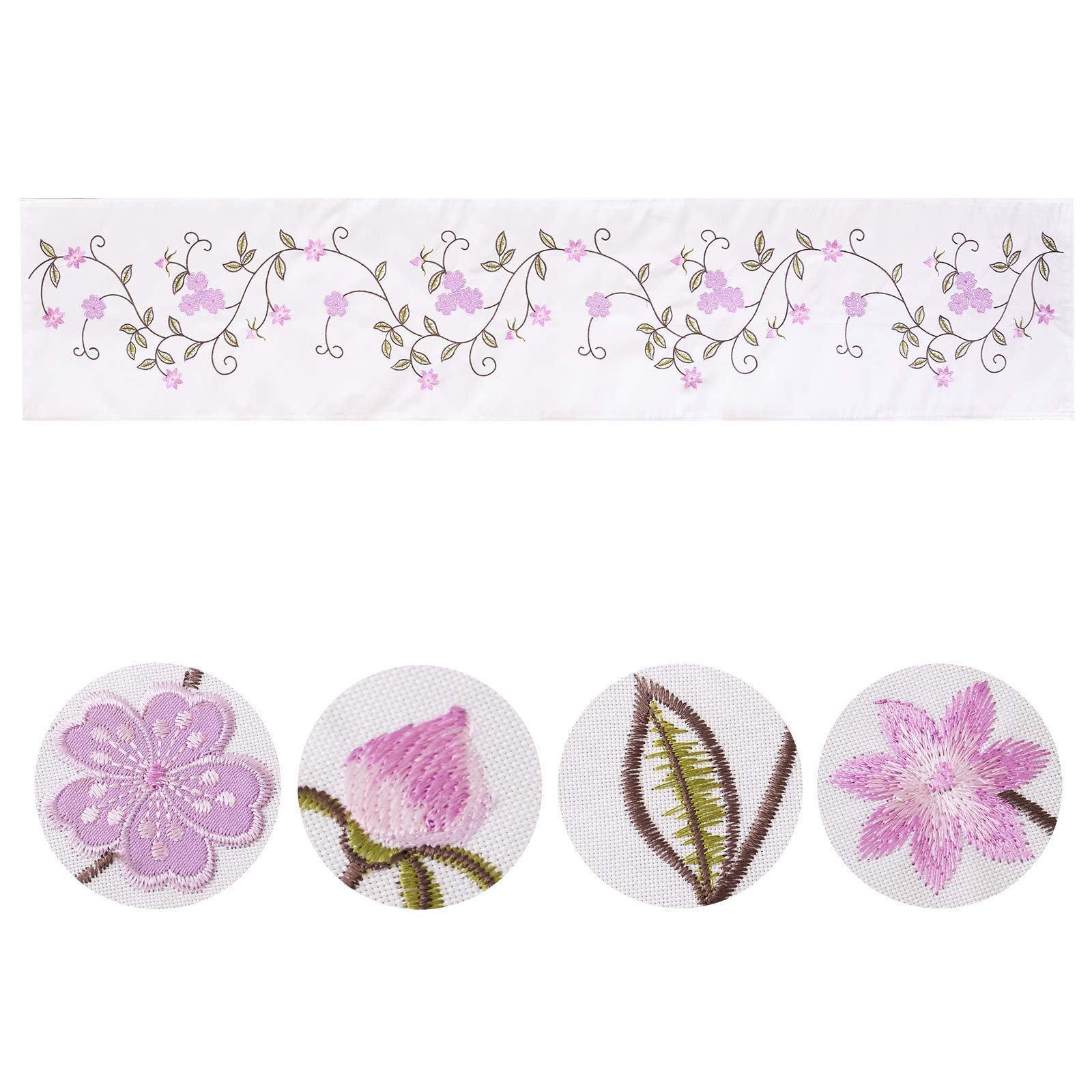 Simhomsen Double Thickness Rustic Embroidered Floral Table Runner - 14×70 Inch Spring Summer Decorative Dresser Scarf (Purple) - Perfect for Dining Tables, Buffets, and Wedding Decorations