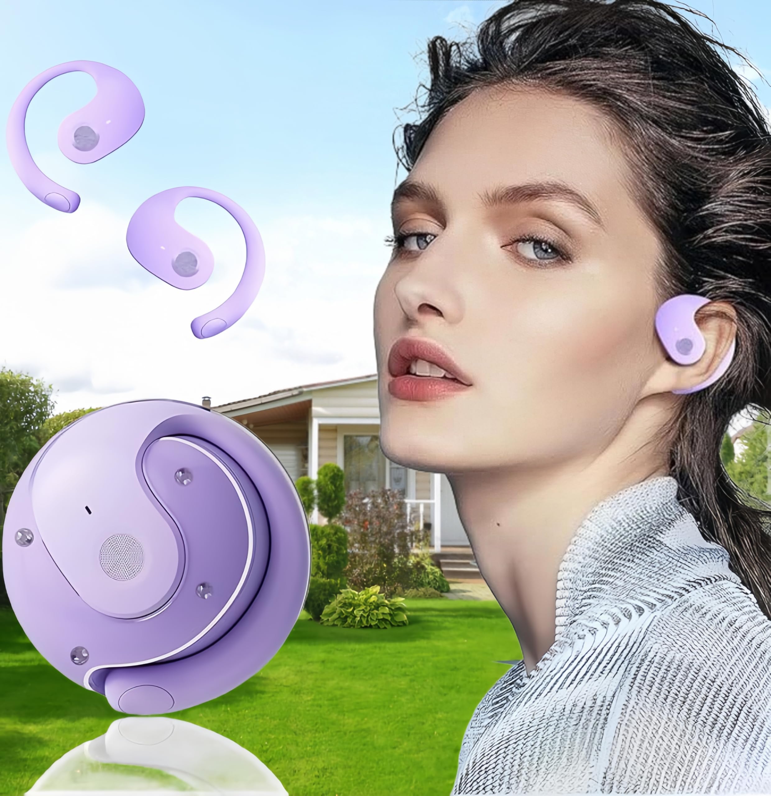 Newalker Open Ear Bluetooth 5.4 Wireless Sports Headphones - 48H Playtime with Digital Display Charging Case, Secure Earhook Design for Running, Walking, Gym Workouts - Sweatproof Lightweight Earbuds (Purple) | Perfect for Outdoor Activities, Commuting & Fitness Enthusiasts