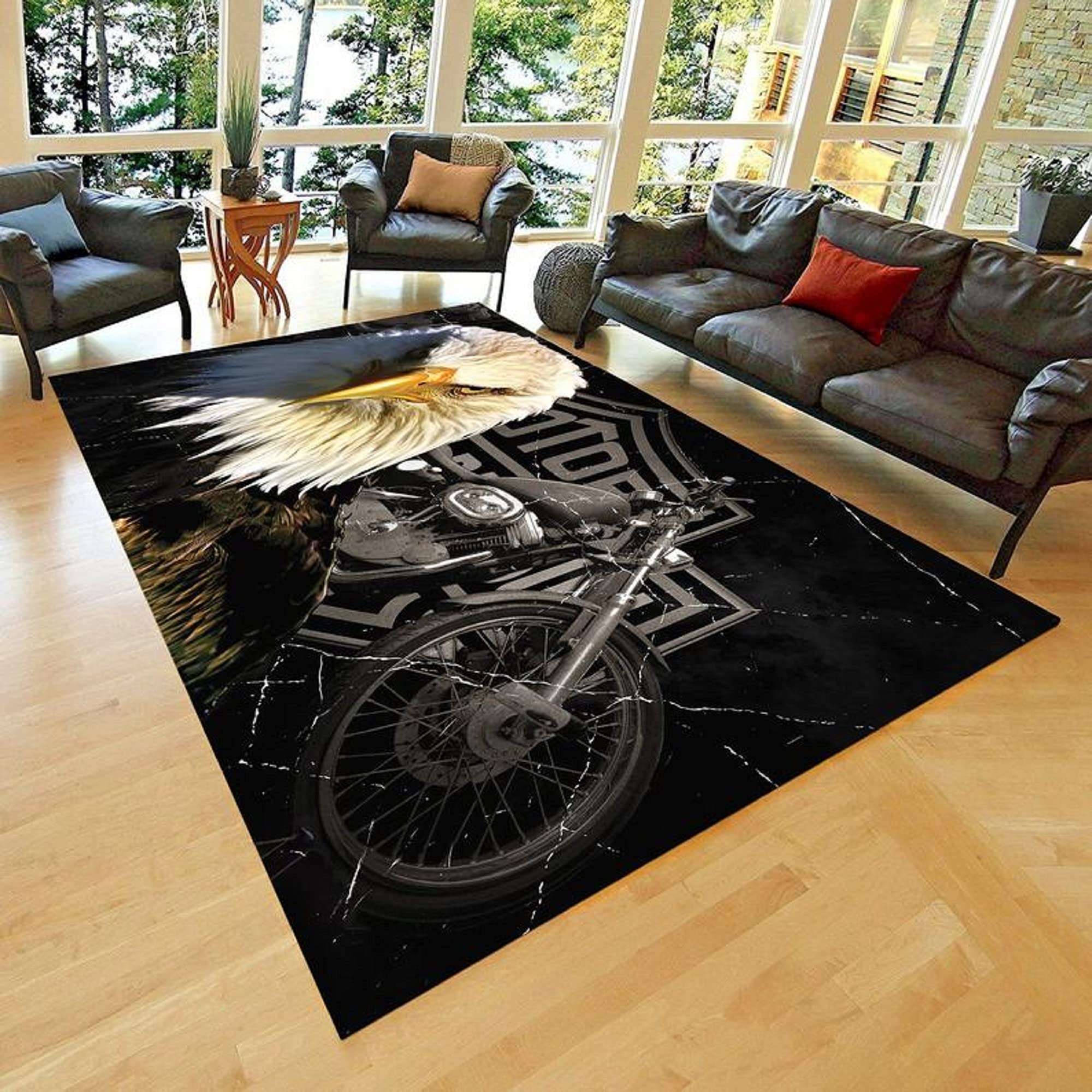Harley Davidson Themed Rug - 31”x59” (80x150cm) Modern Area Rug for Living Room, Bedroom, Home Decor | Perfect for Biker Gifts & Motorcycle Enthusiasts | Durable Carpet for Man Cave, Office or Garage