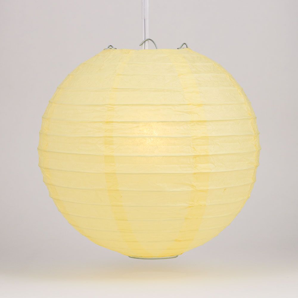 36 Pack Lemon Yellow Chiffon Jumbo Round Paper Lanterns with Even Ribbing - Party Decorations for Wedding, Birthday, Festival & Home Decoration