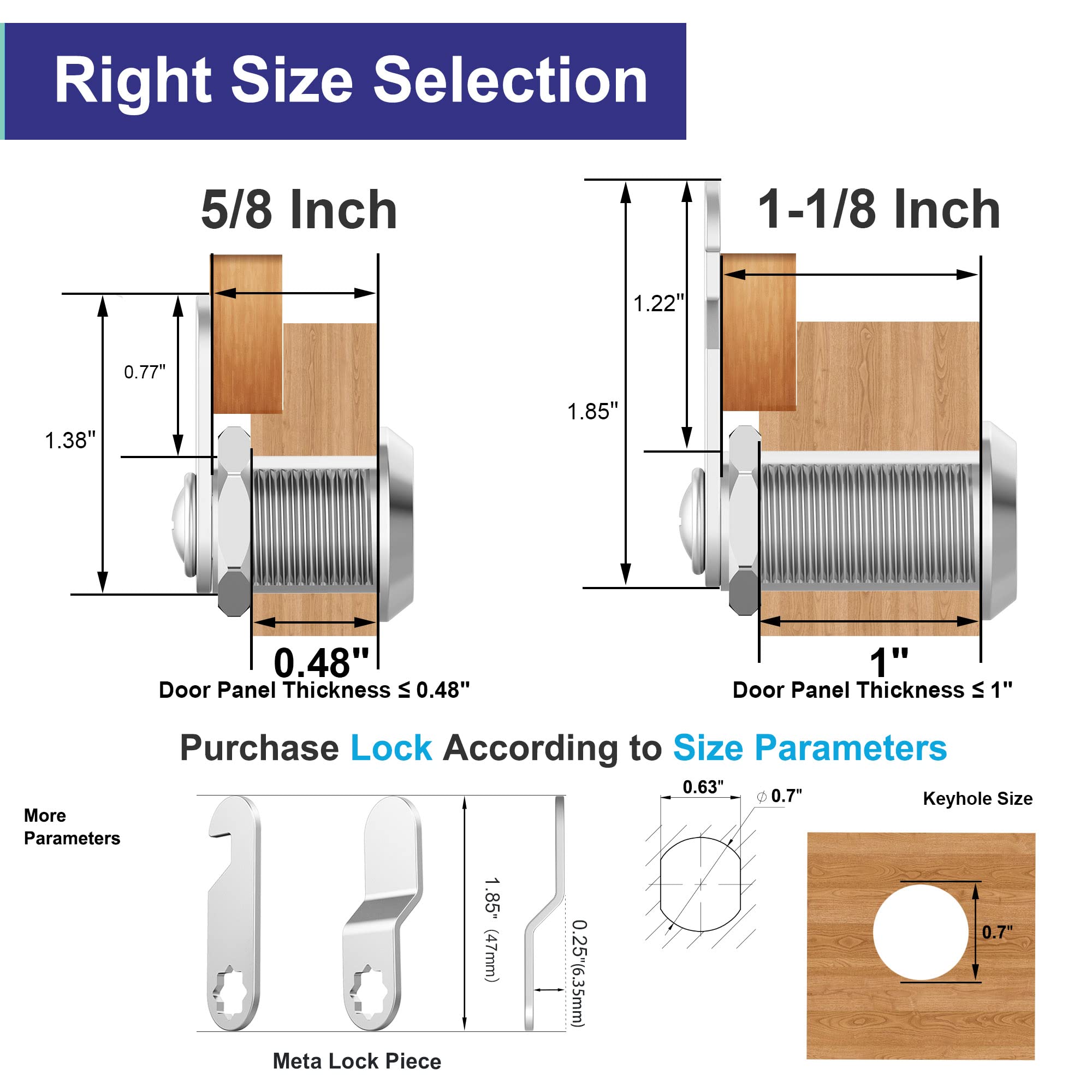 Jayseon 3 Pack Cabinet Locks with Keys - 1-1/8