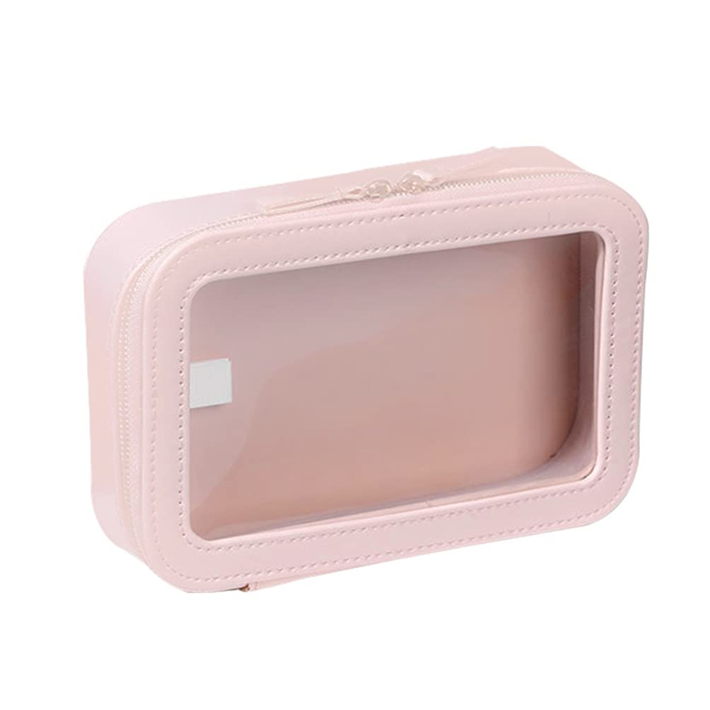 EXCEART Clear PU Makeup Bag - Waterproof Travel Cosmetic Case & Toiletry Organizer for Brushes, Eyeshadow Palette, Lipstick (Pink) - Perfect for Travel, Gym, and Daily Beauty Storage