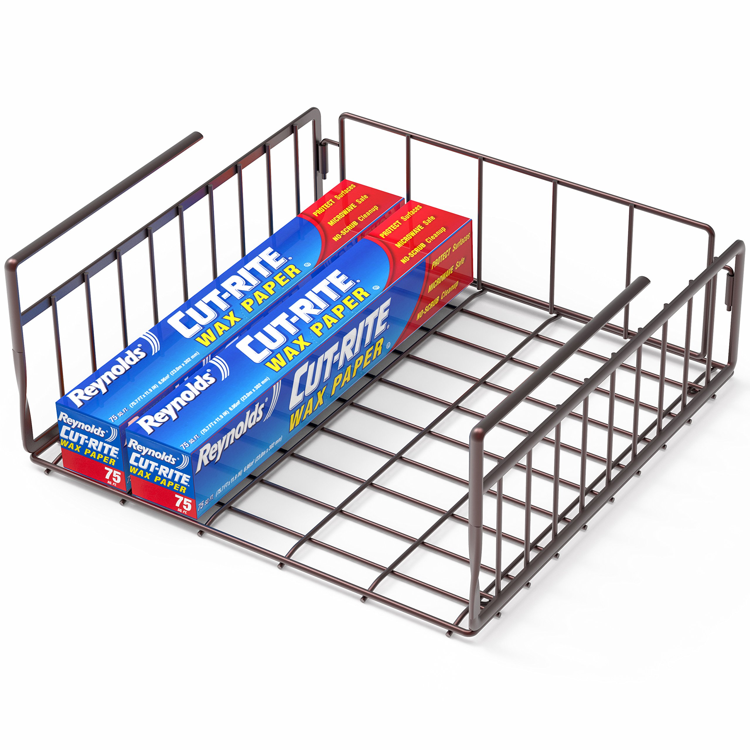 Under Shelf Basket Organizer - Bronze Metal Storage Bin for Kitchen, Bathroom & Pantry - Perfect for Spices, Utensils & Small Items